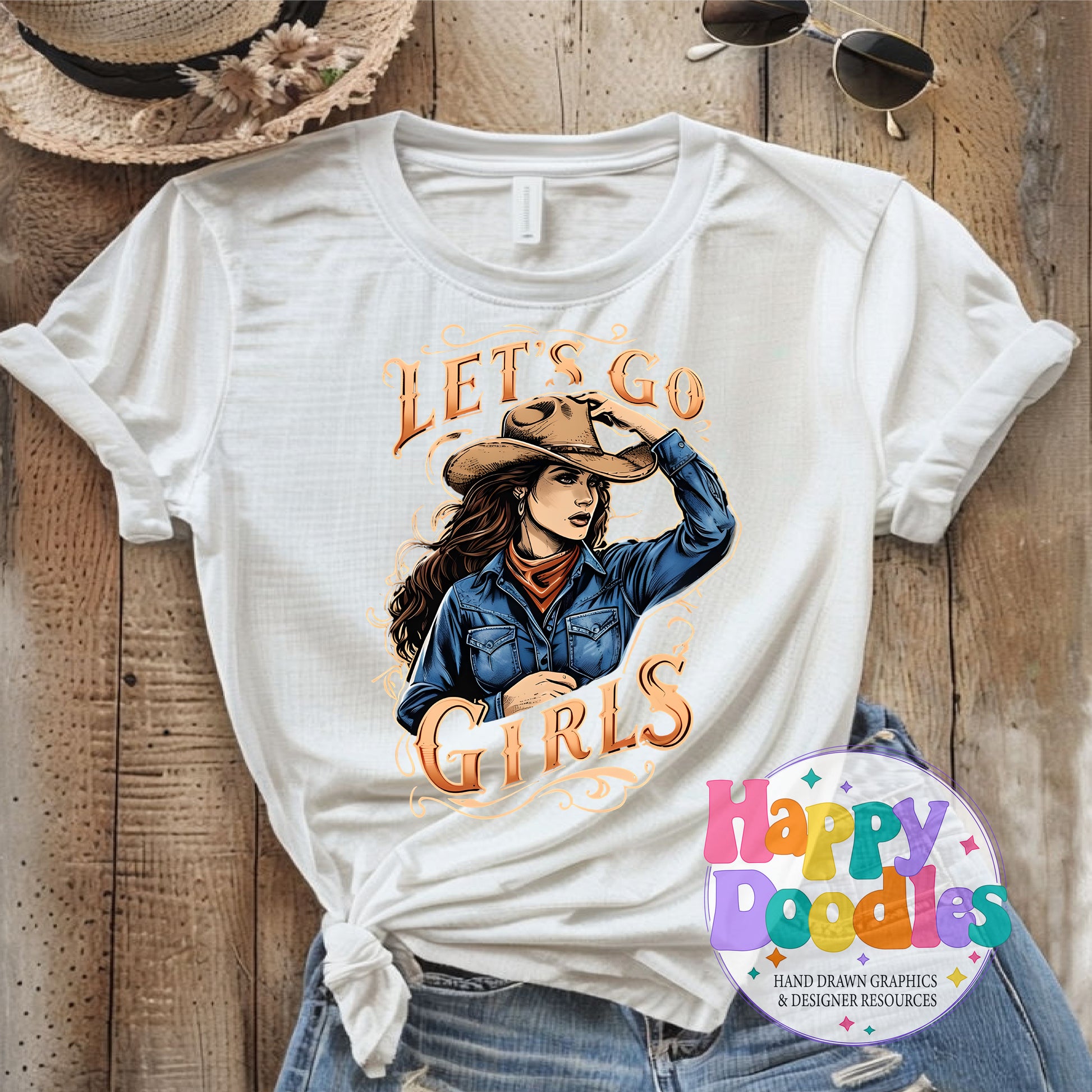 Lets Go Girls T-Shirt Printable PNG Download - Happy Doodles Designs
