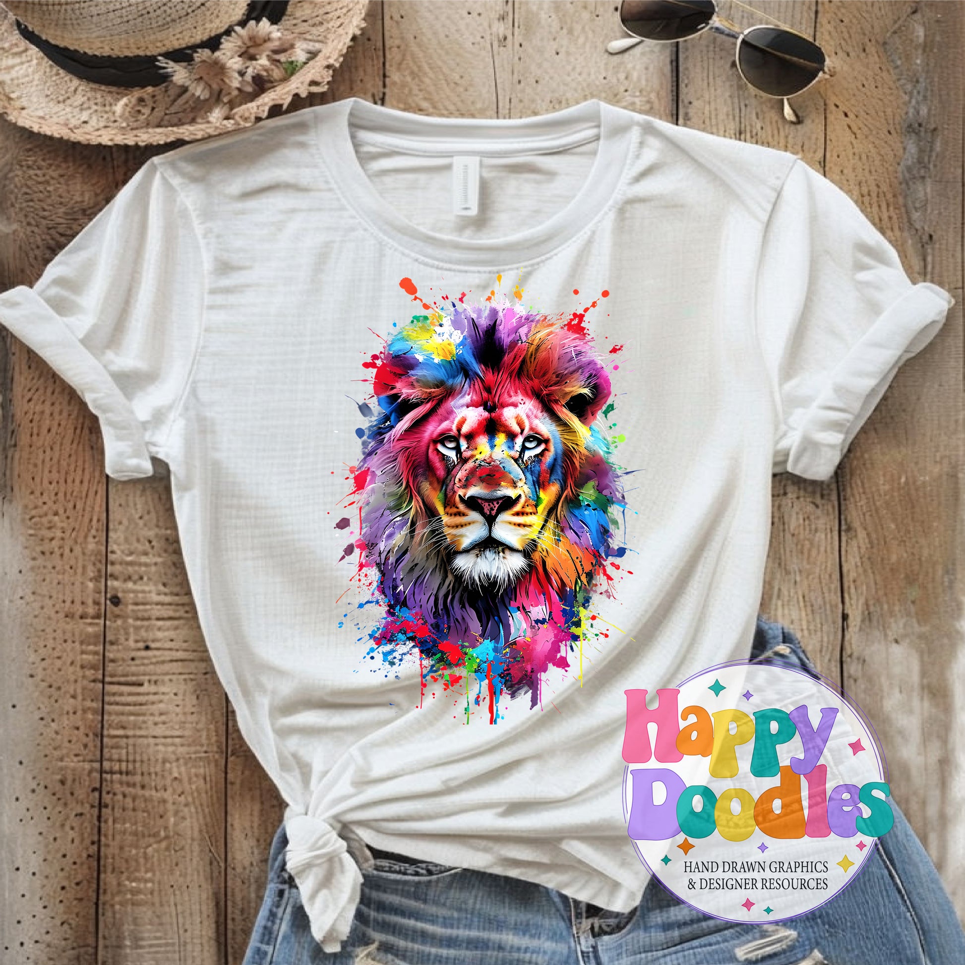 Lion Paint Splash Printable PNG T-Shirt Design - Happy Doodles Designs