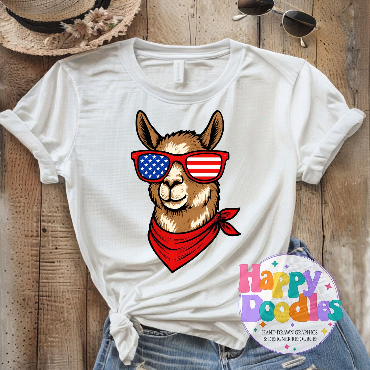 Llama Flag Glasses Printable PNG T-Shirt Design - Happy Doodles Designs