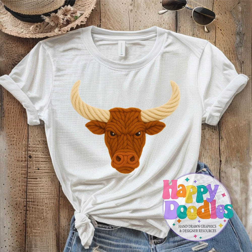 Longhorn Yarn Mascot Printable Mascot PNG - Happy Doodles Designs