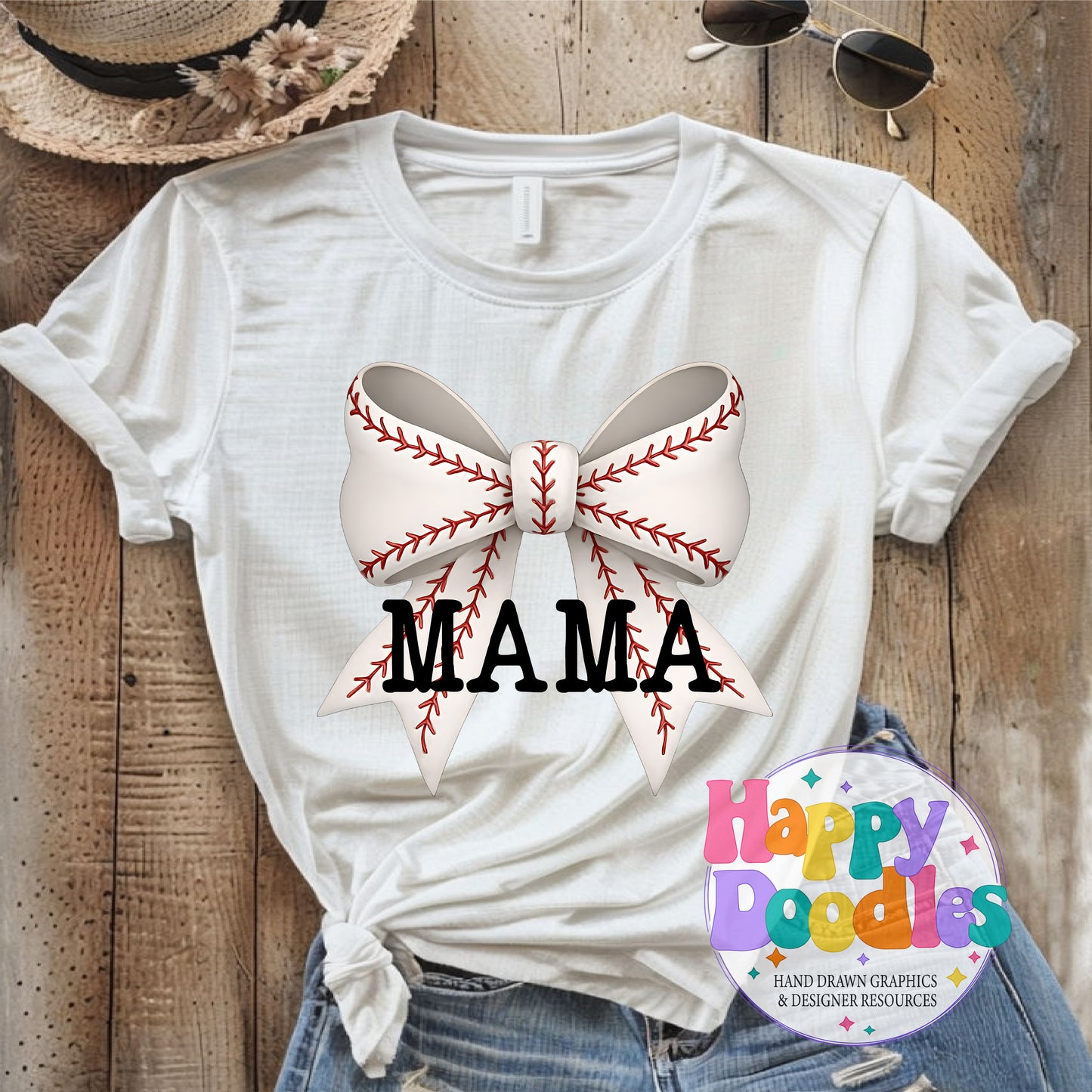 Mama Baseball Coquette Bow High Resolution Printable PNG - Happy Doodles Designs