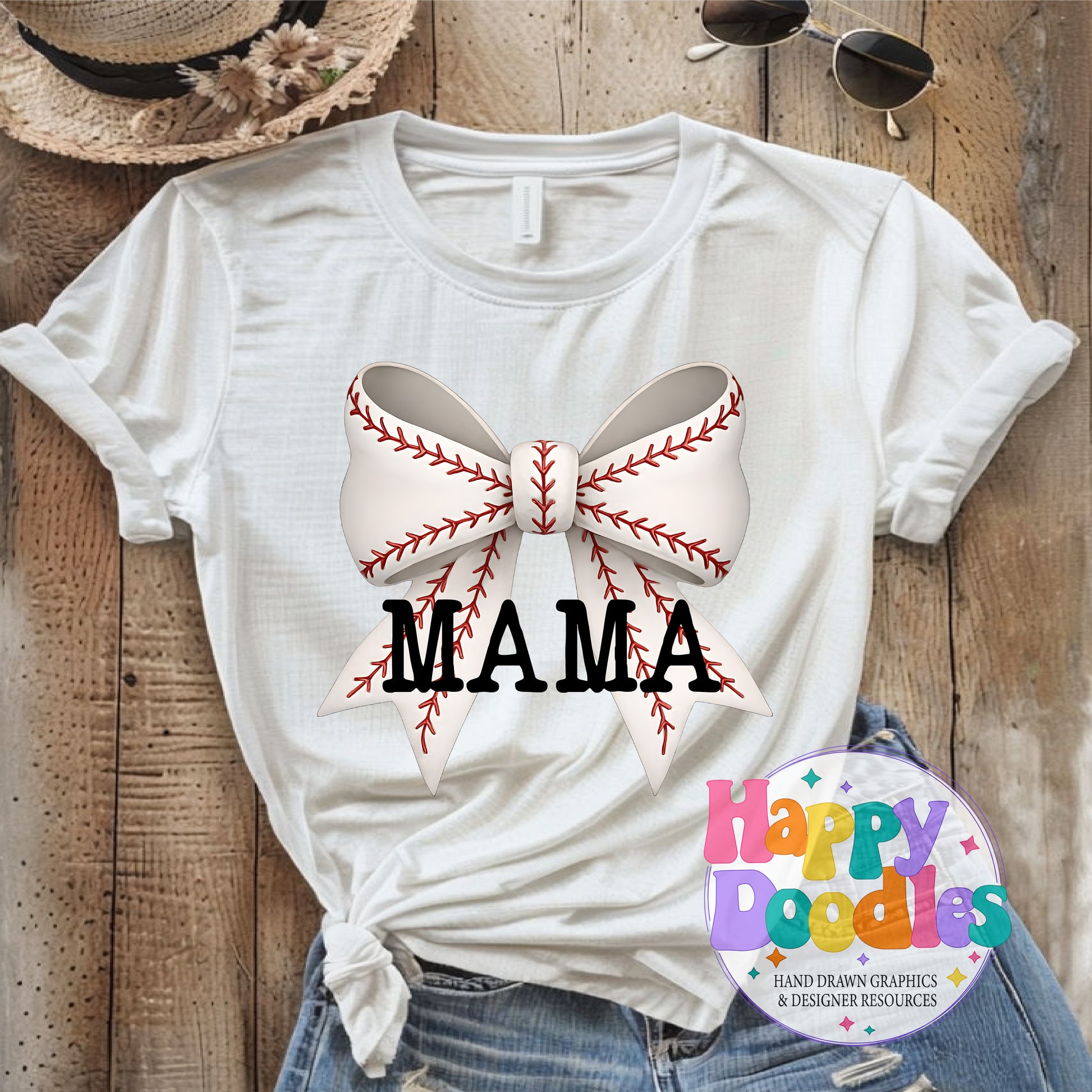 Mama Baseball Coquette Bow High Resolution Printable PNG - Happy Doodles Designs