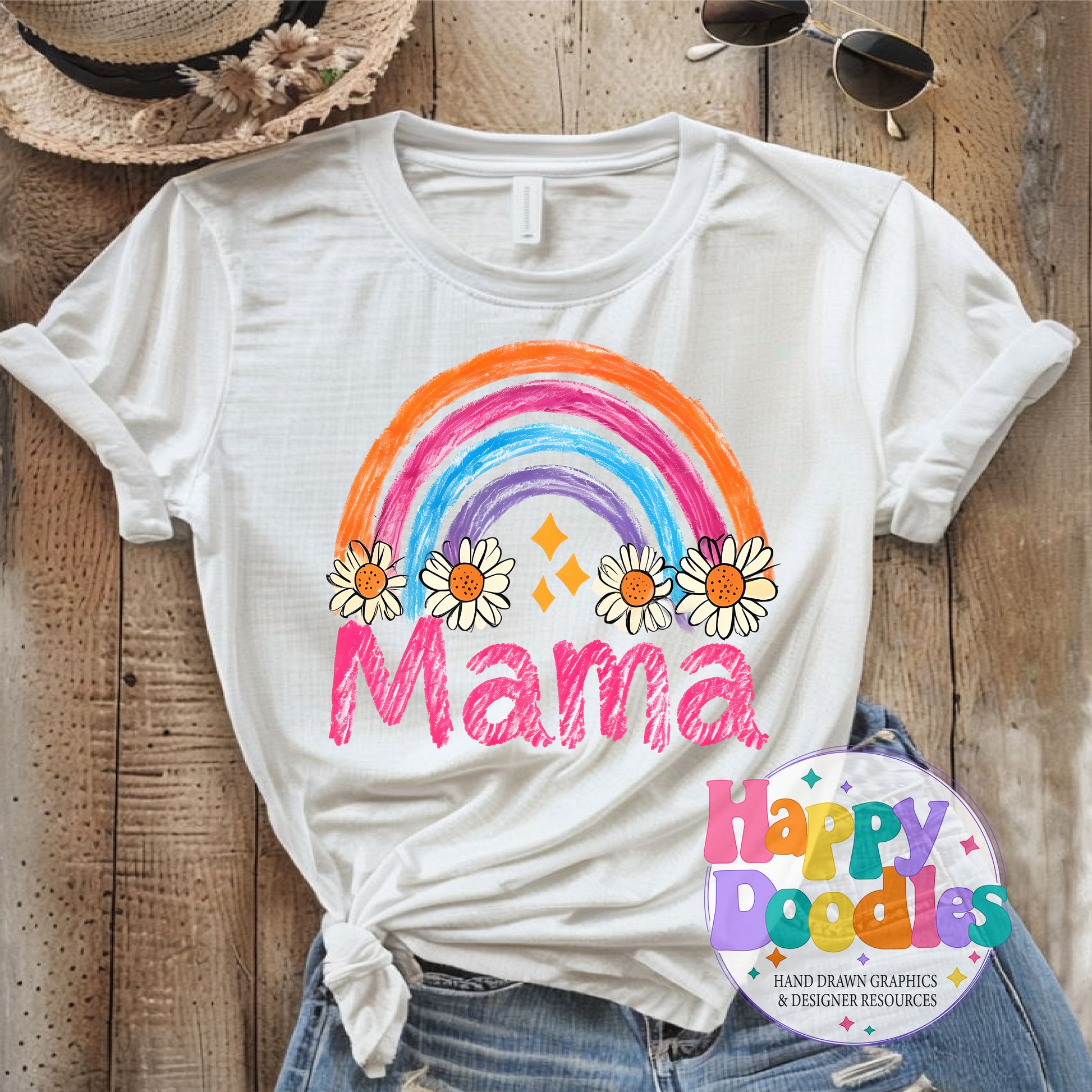 Mama Daisy Rainbow Printable PNG for Sublimation & Crafts - Happy Doodles Designs