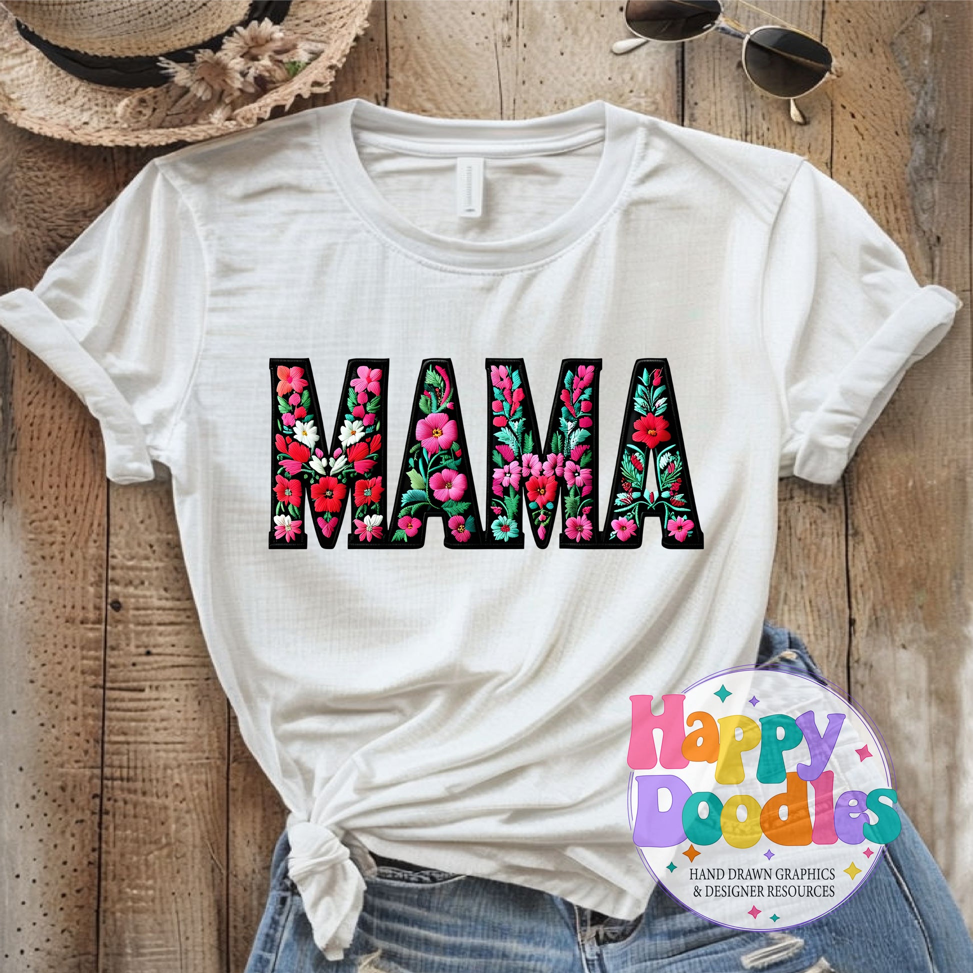 Mama Floral Filled High Resolution Printable PNG - Happy Doodles Designs