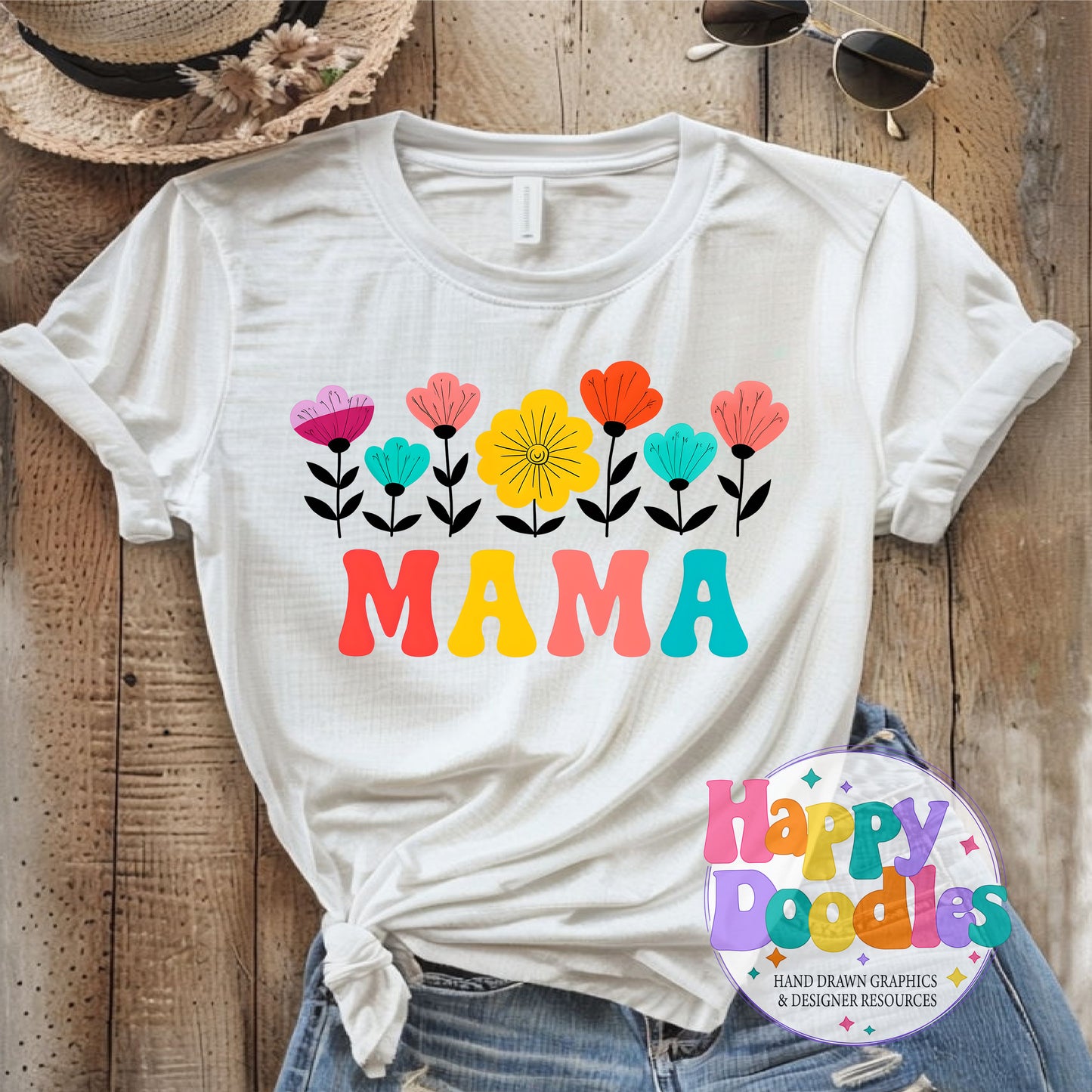 Mama Flowers DIY Printable T-Shirt Design - Happy Doodles Designs