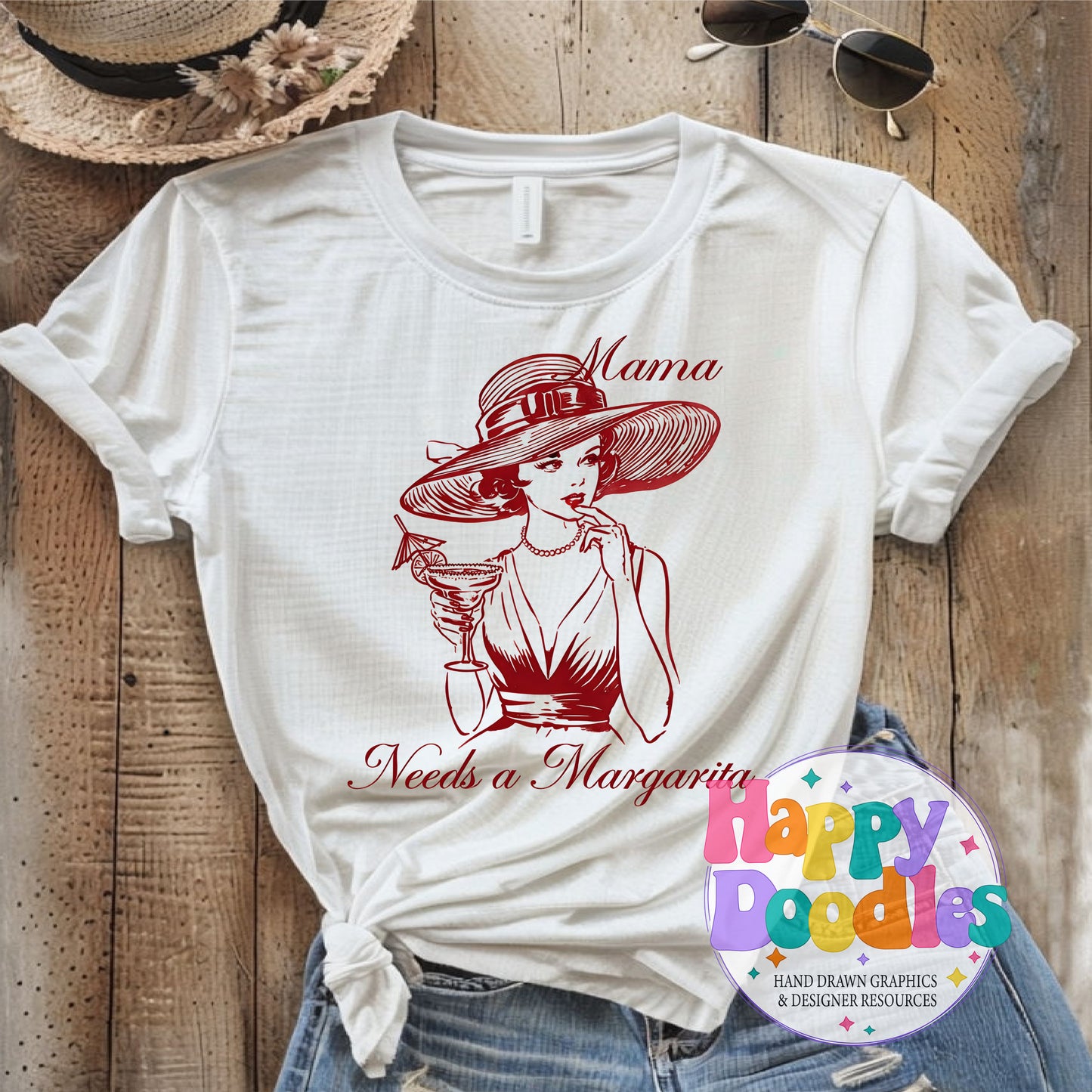Mama Needs a Margarita DIY Printable T-Shirt Design - Happy Doodles Designs