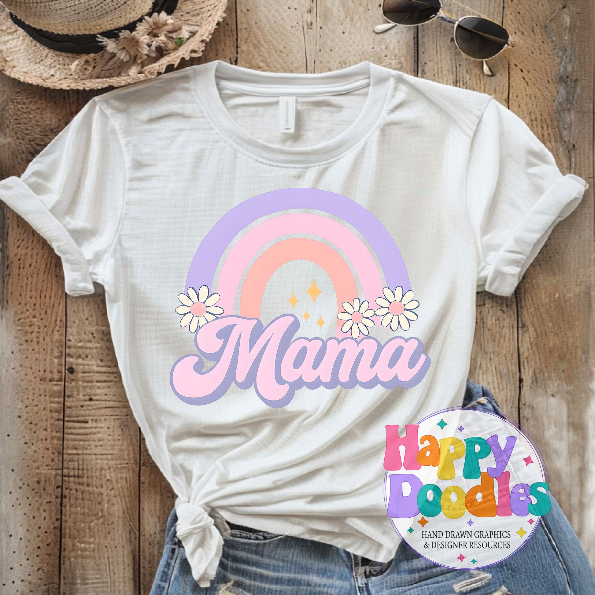 Mama Rainbow Printable PNG T-Shirt Design - Happy Doodles Designs