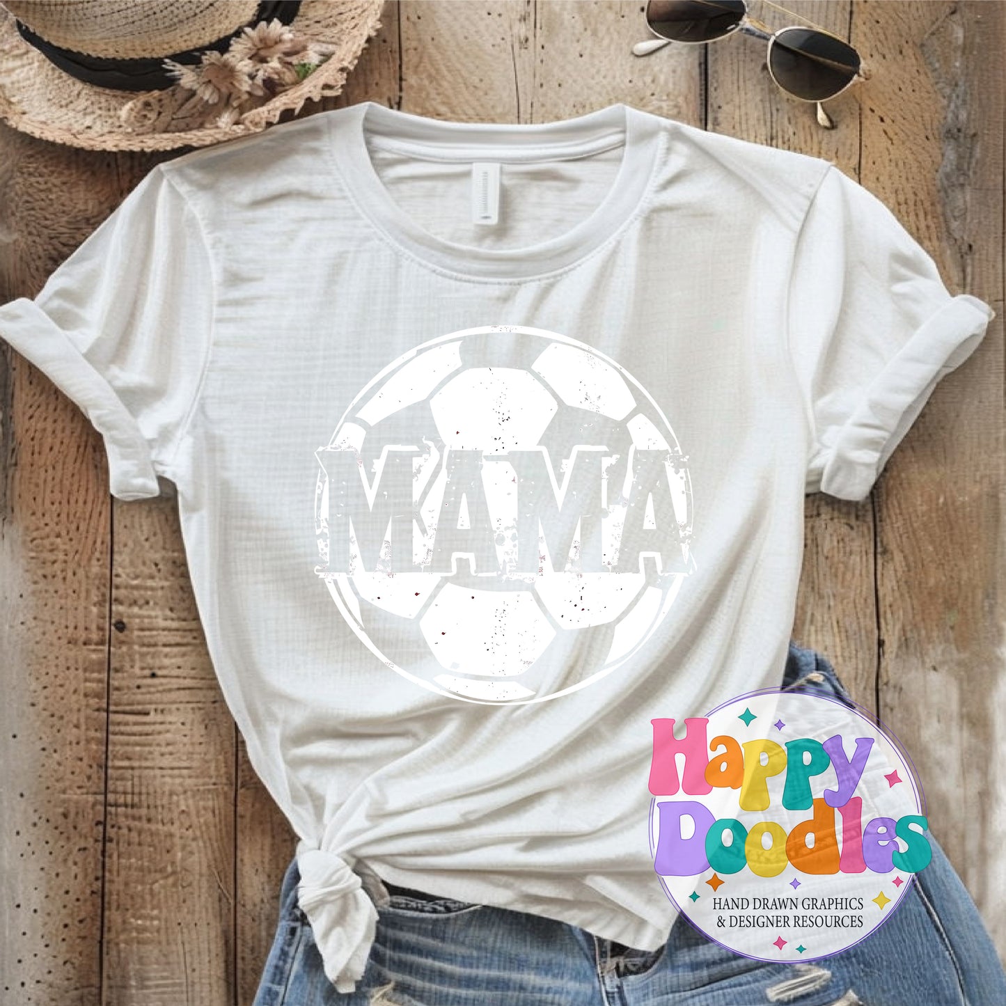 Mama Soccer Distressed Printable PNG T-Shirt Design - Happy Doodles Designs