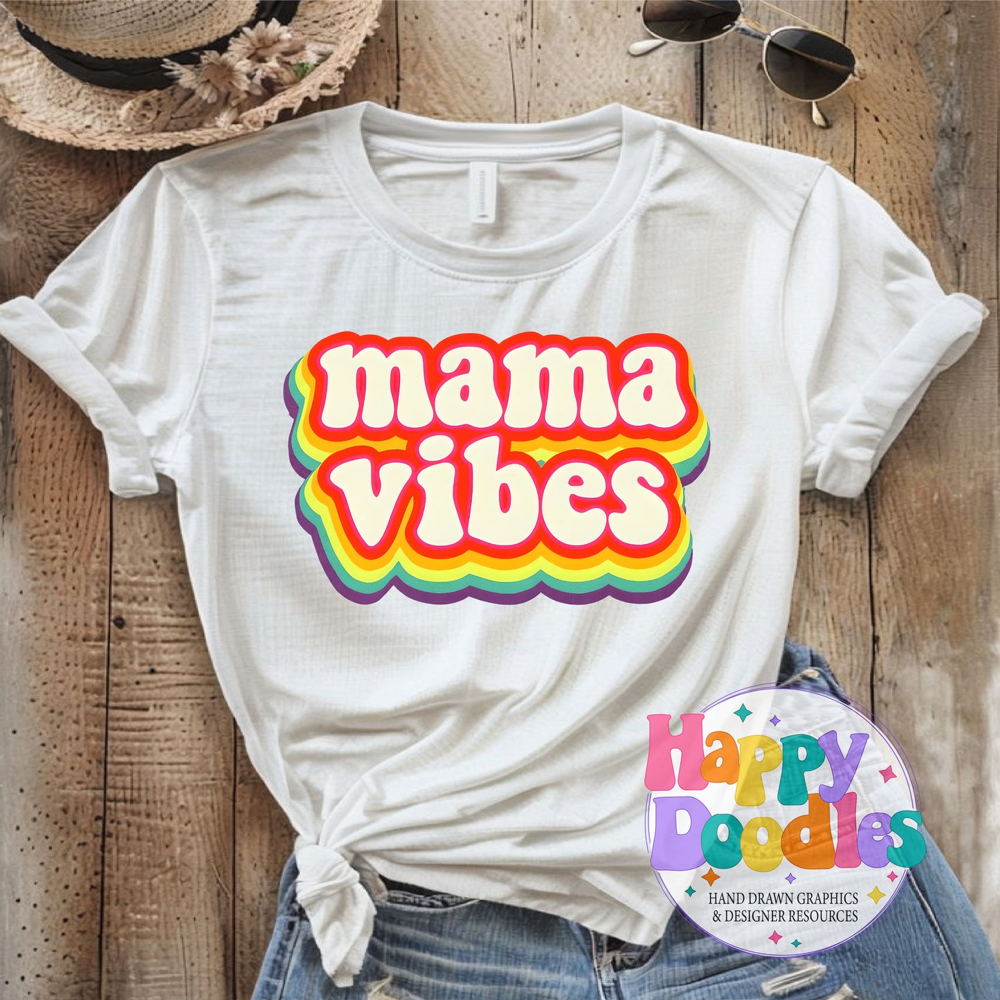 Mama Vibes DIY Printable T-Shirt Design - Happy Doodles Designs