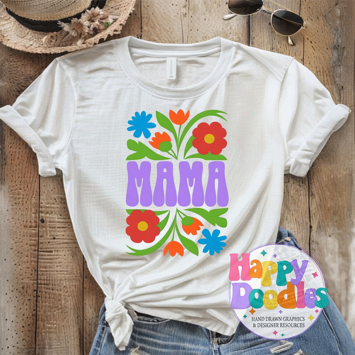 Mama Vintage Floral T-Shirt Printable PNG Download - Happy Doodles Designs