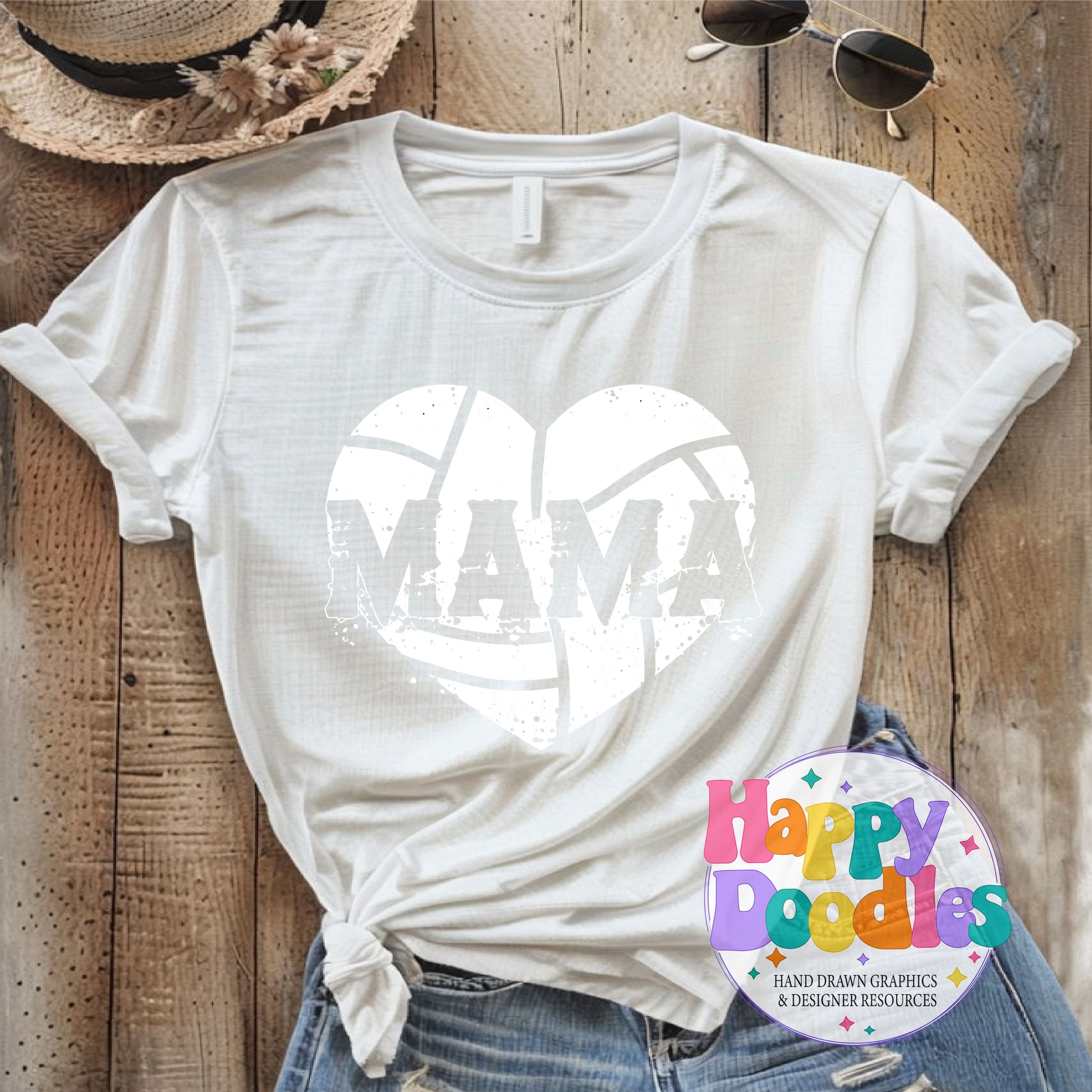 Mama Volleyball Heart Distressed DIY Printable T-Shirt Design - Happy Doodles Designs