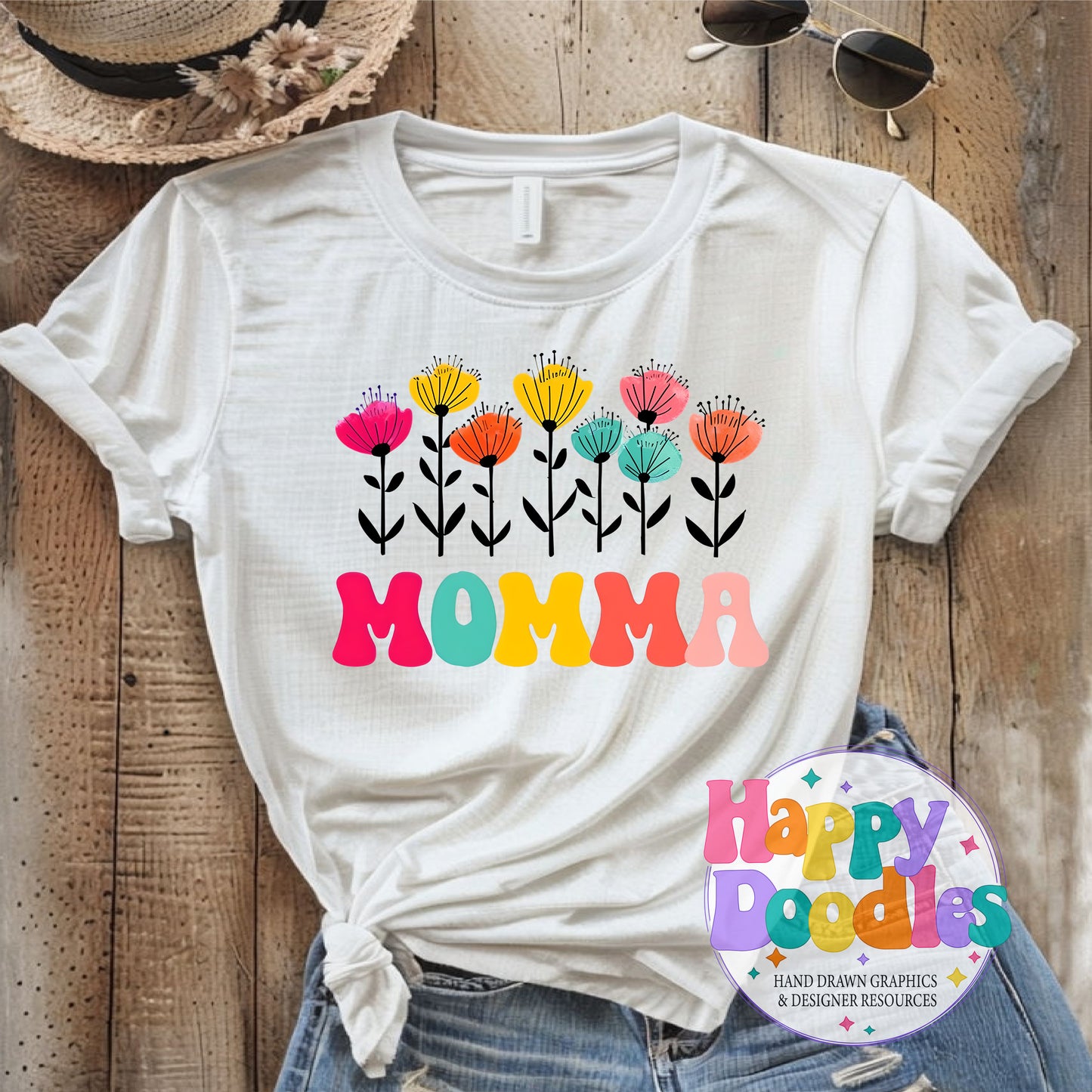 Momma Flowers DIY Printable T-Shirt Design - Happy Doodles Designs