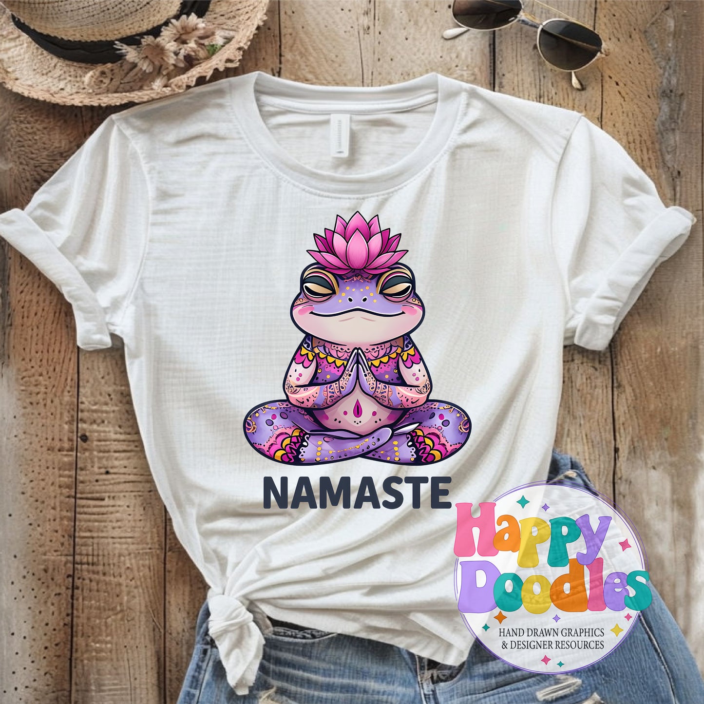 Namaste Frog Printable PNG for Sublimation & Crafts - Happy Doodles Designs