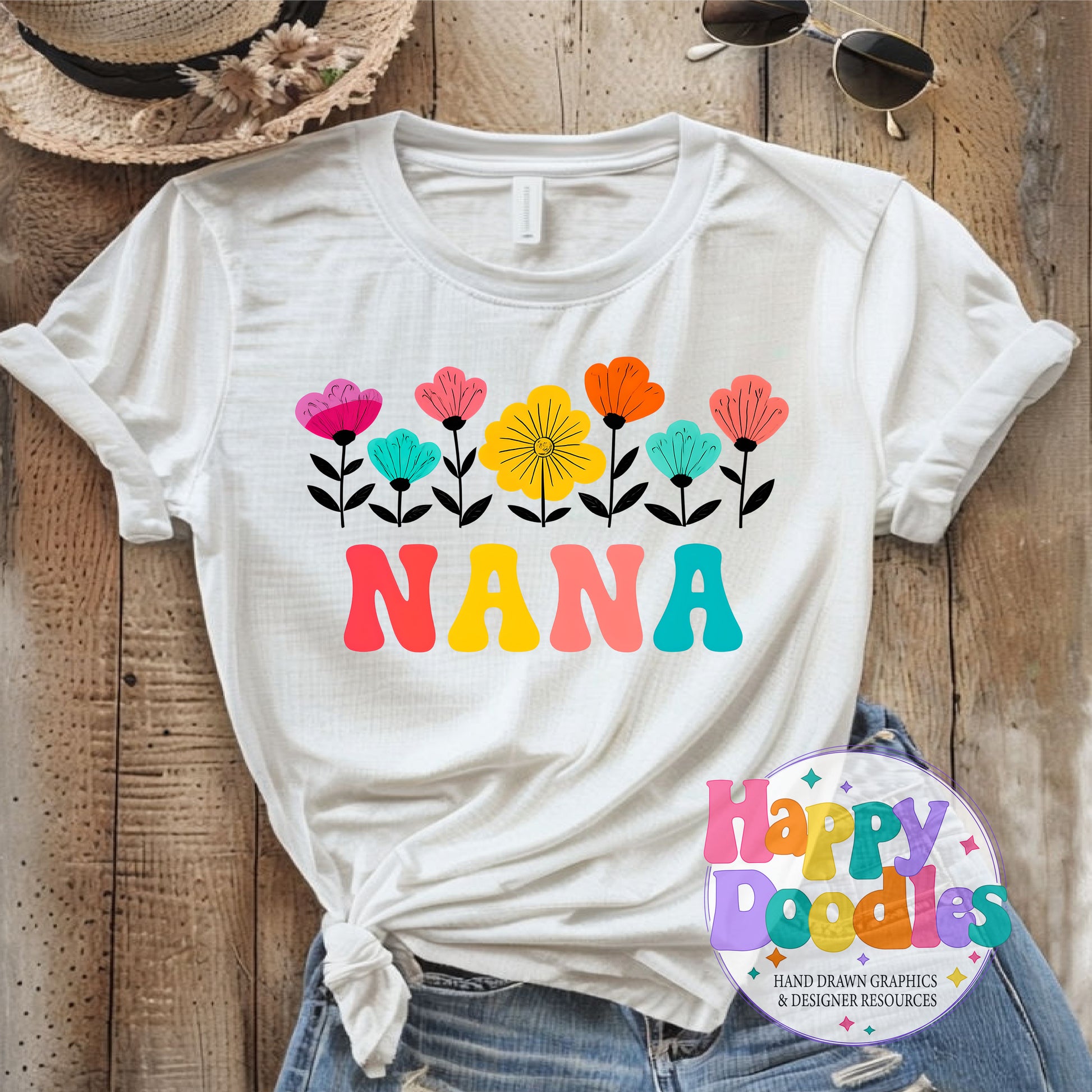 Nana Flowers Printable PNG for Sublimation & Crafts - Happy Doodles Designs