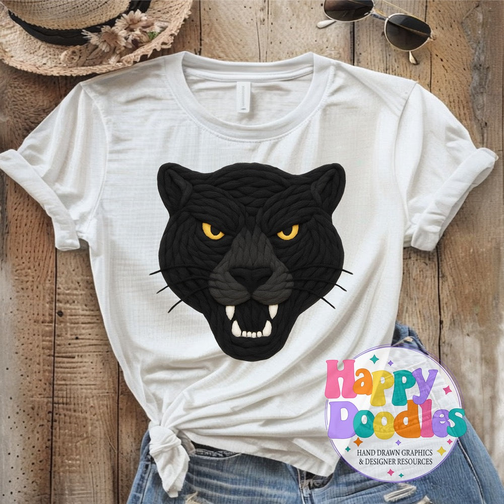 Panther Yarn Mascot Printable PNG Clipart - Happy Doodles Designs