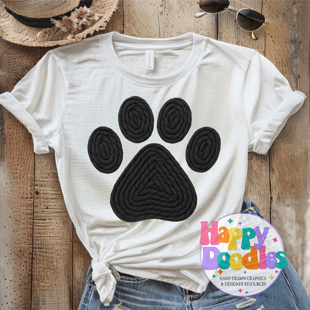 Paw Print Black Yarn Mascot Printable Mascot PNG - Happy Doodles Designs