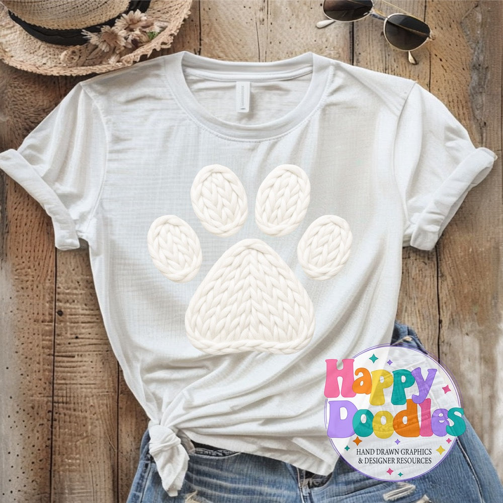 Paw Print White Yarn Mascot Printable PNG Illustration - Happy Doodles Designs