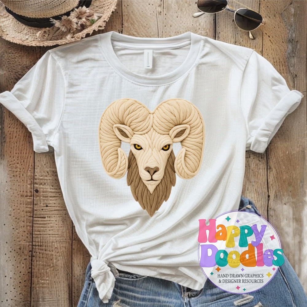 Ram Yarn Mascot Printable PNG Illustration - Happy Doodles Designs