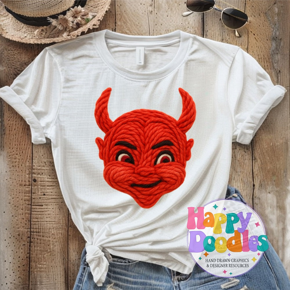 Red Devil Yarn Mascot High Resolution PNG Clip Art - Happy Doodles Designs