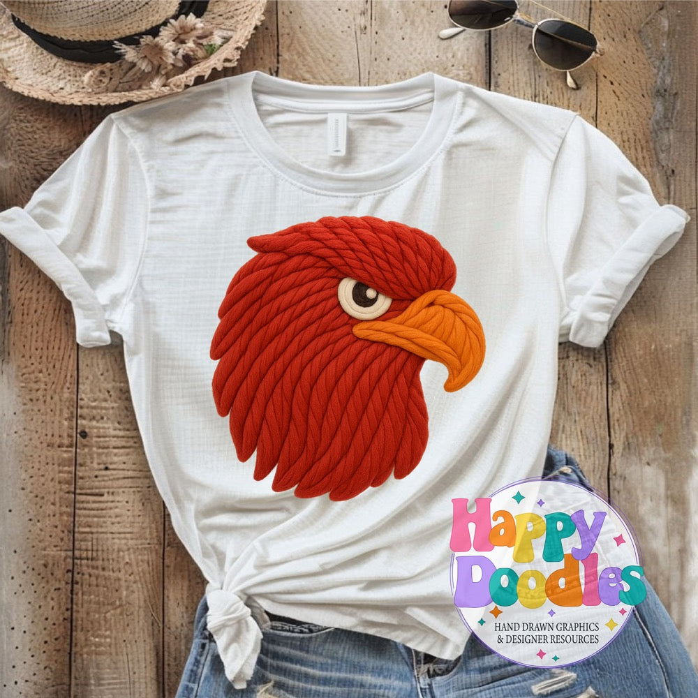 Red Hawk Yarn Mascot High Resolution PNG Clip Art - Happy Doodles Designs