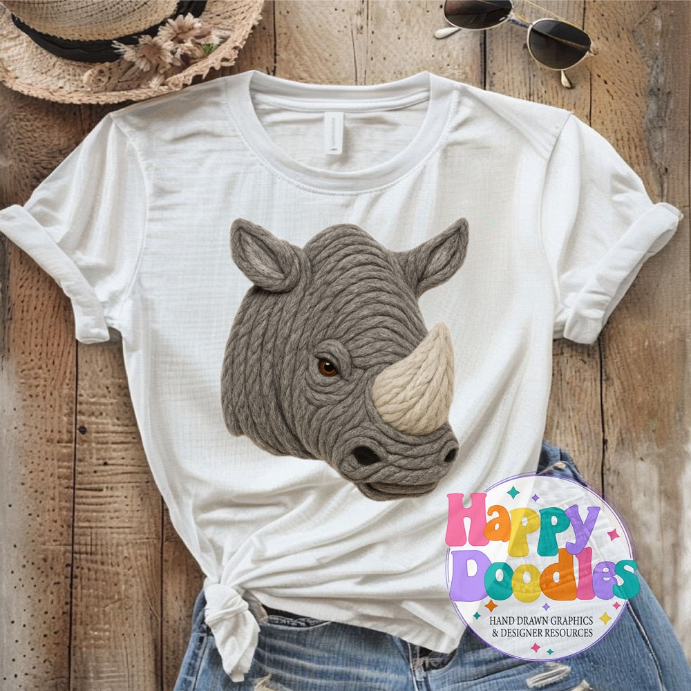 Rhino Yarn Mascot High Resolution PNG Clip Art - Happy Doodles Designs
