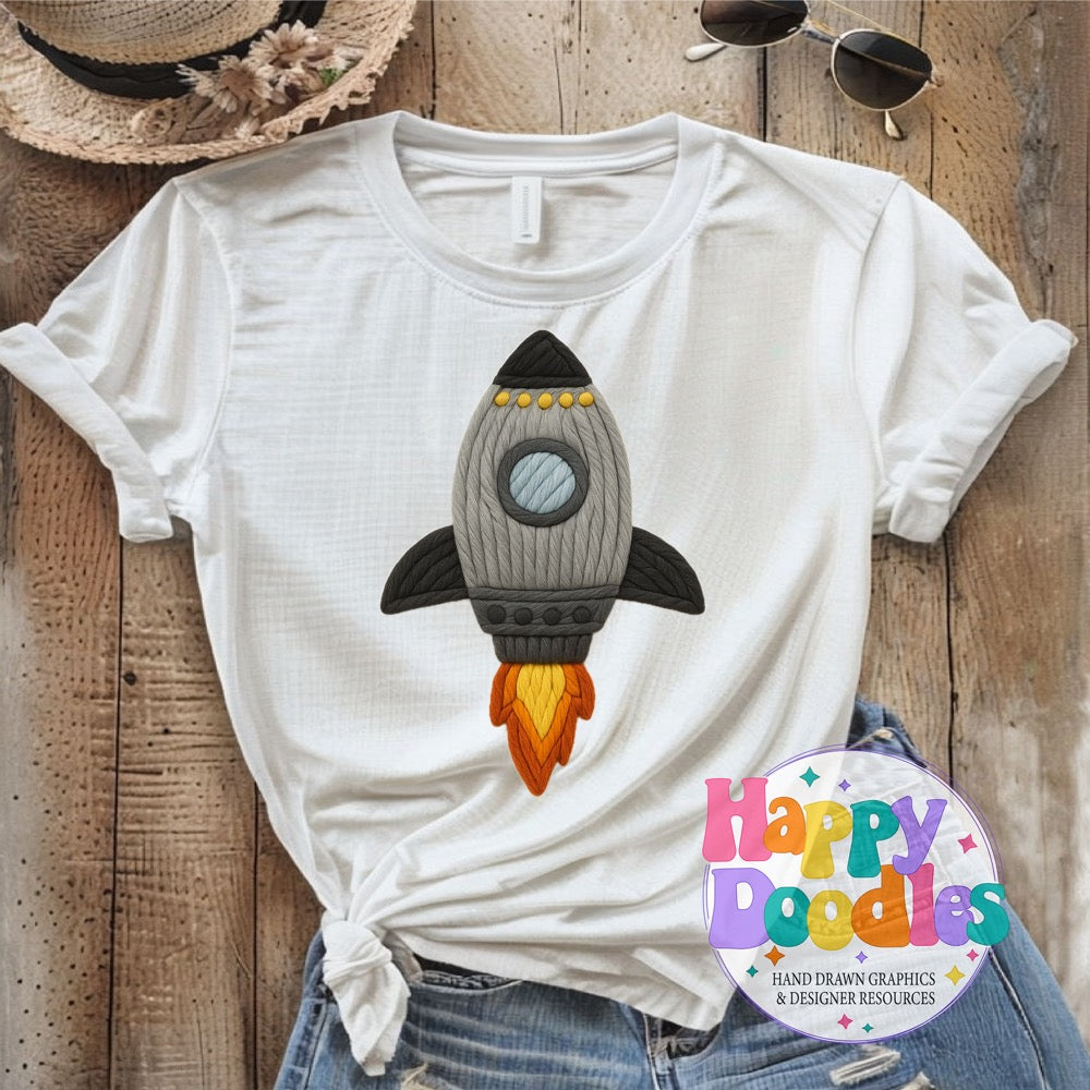 Rocket Grey Yarn Mascot Printable Mascot PNG - Happy Doodles Designs