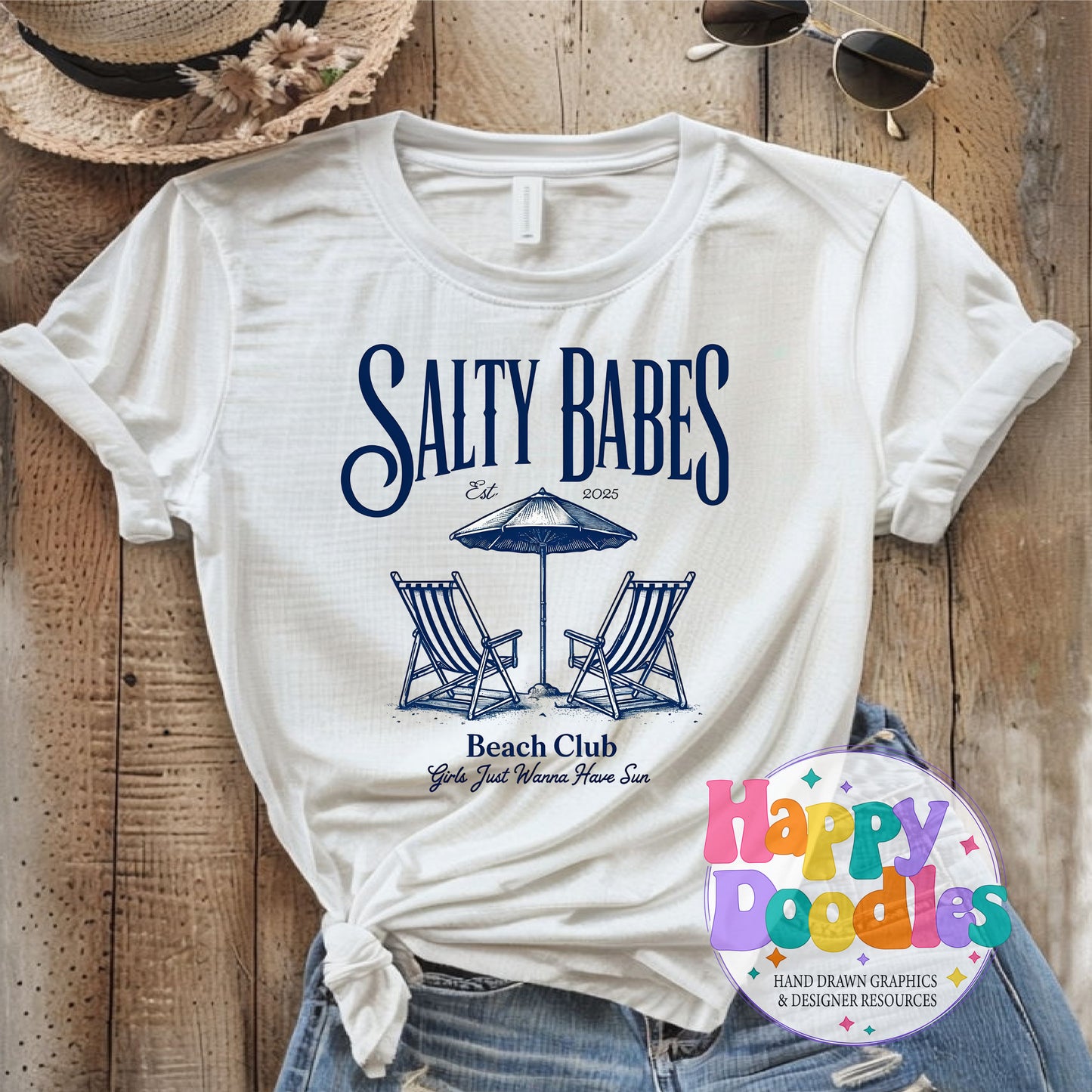 Salty Babes Beach Club Printable PNG T-Shirt Design - Happy Doodles Designs