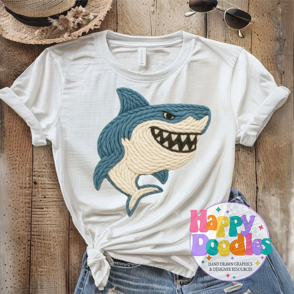 Shark Yarn Mascot Printable PNG Illustration - Happy Doodles Designs