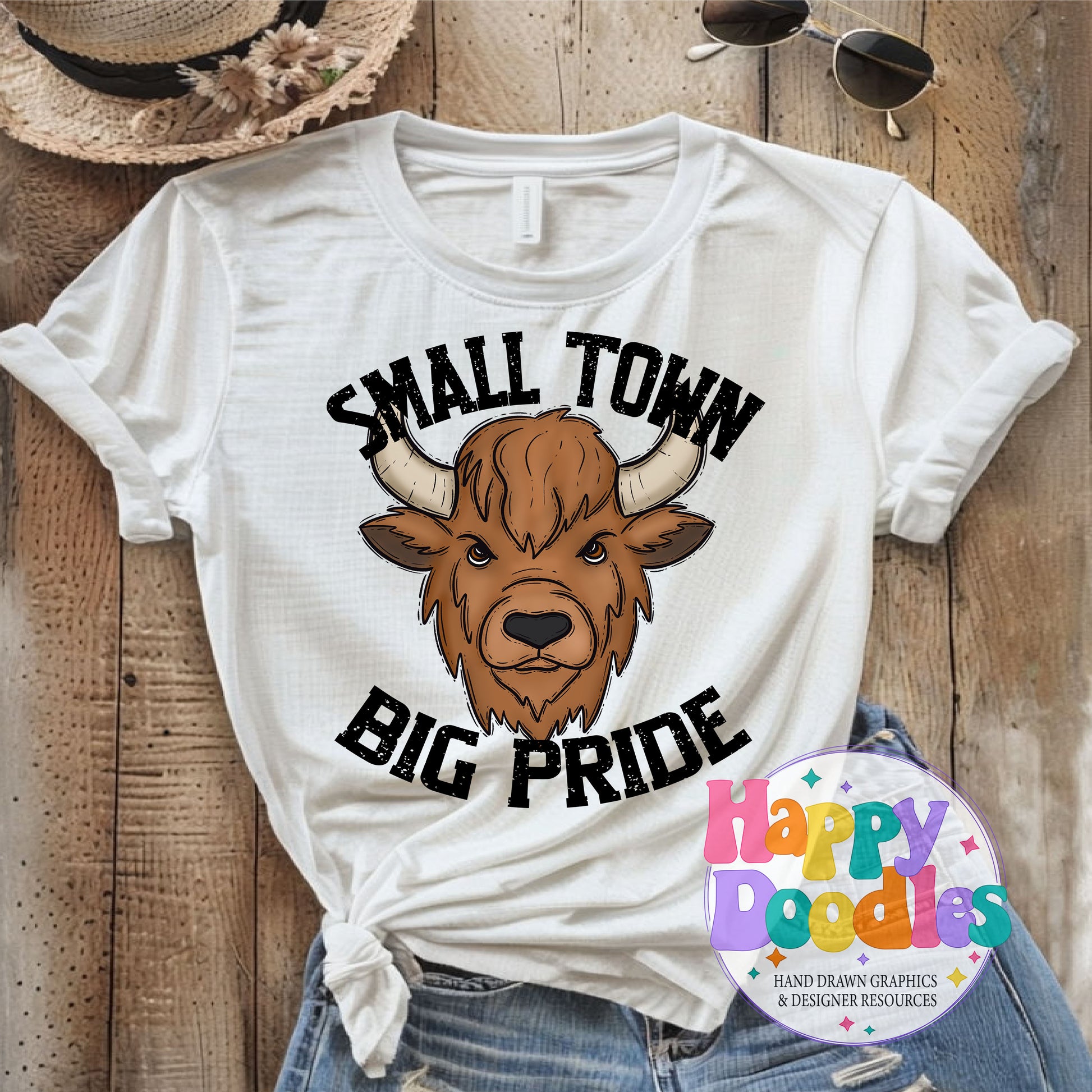Small Town Big Pride Bison Printable PNG Download - Happy Doodles Designs