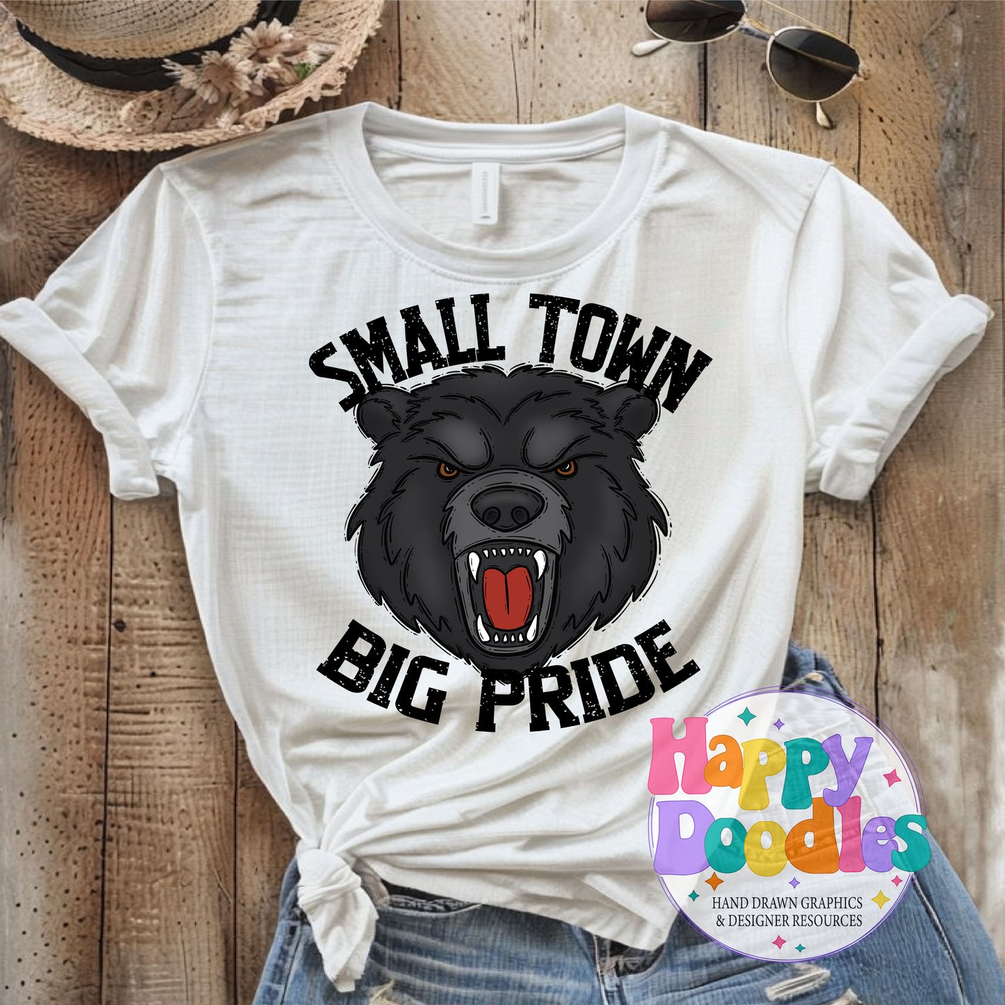 Small Town Big Pride Black Bear Printable PNG Design - Happy Doodles Designs