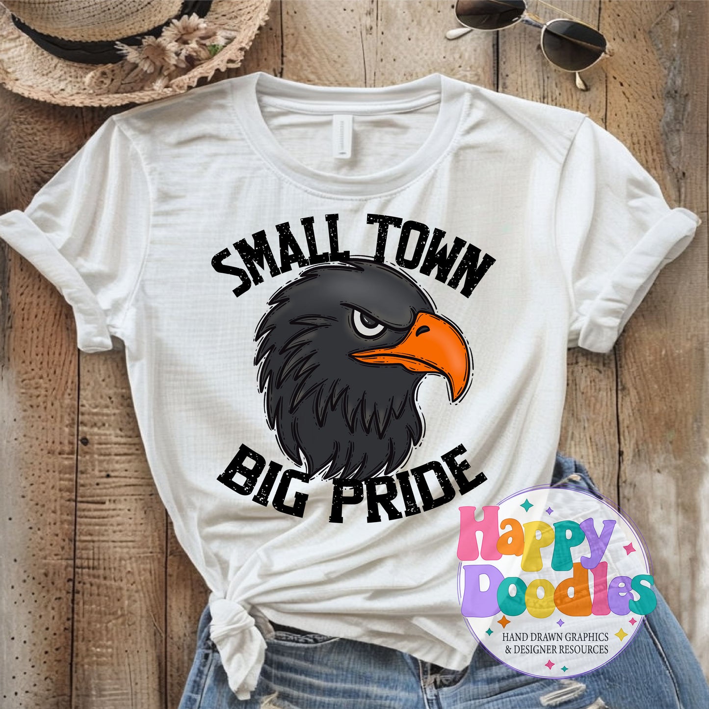 Small Town Big Pride Black Hawks Printable PNG for Sublimation - Happy Doodles Designs