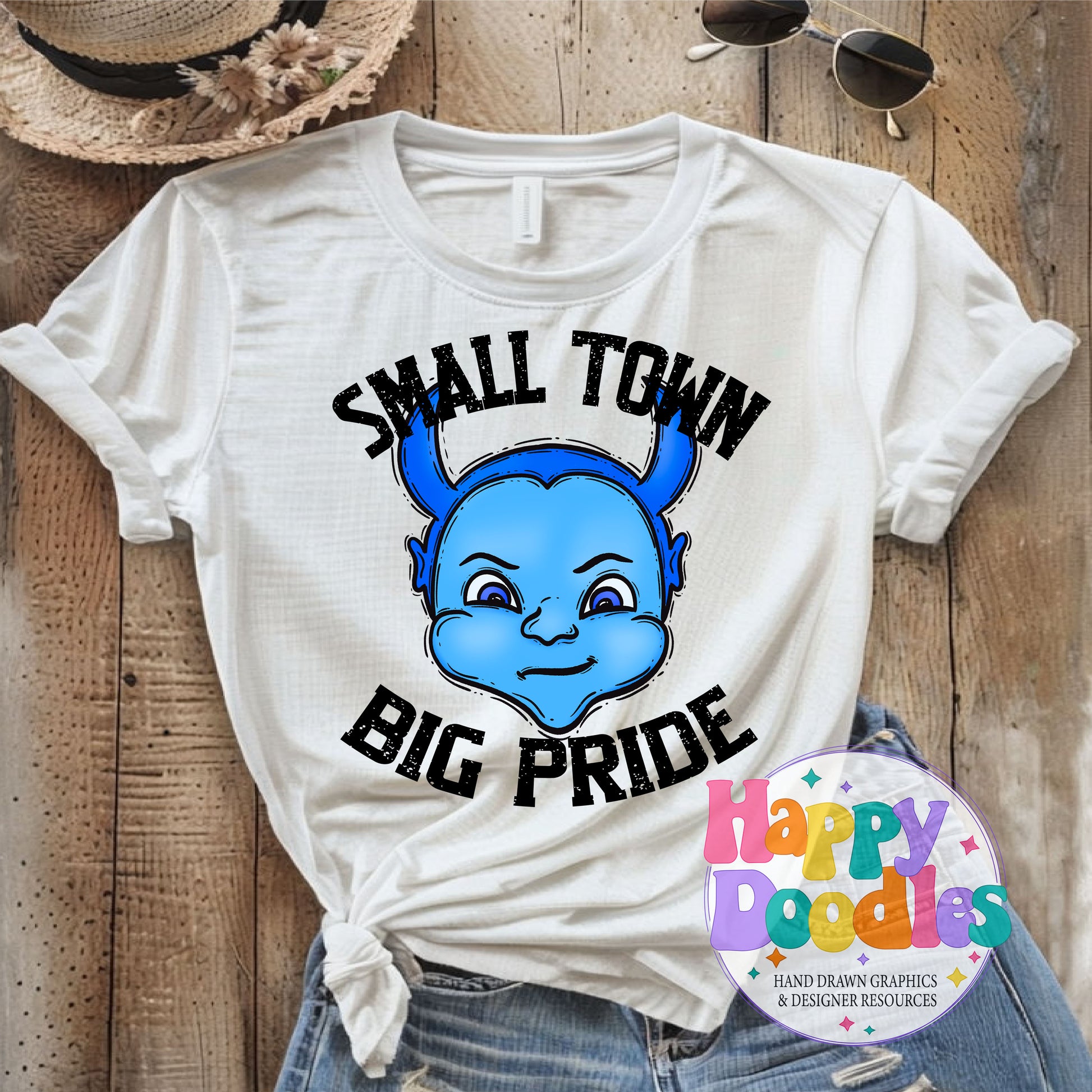 Small Town Big Pride Blue Devils Printable PNG Design - Happy Doodles Designs