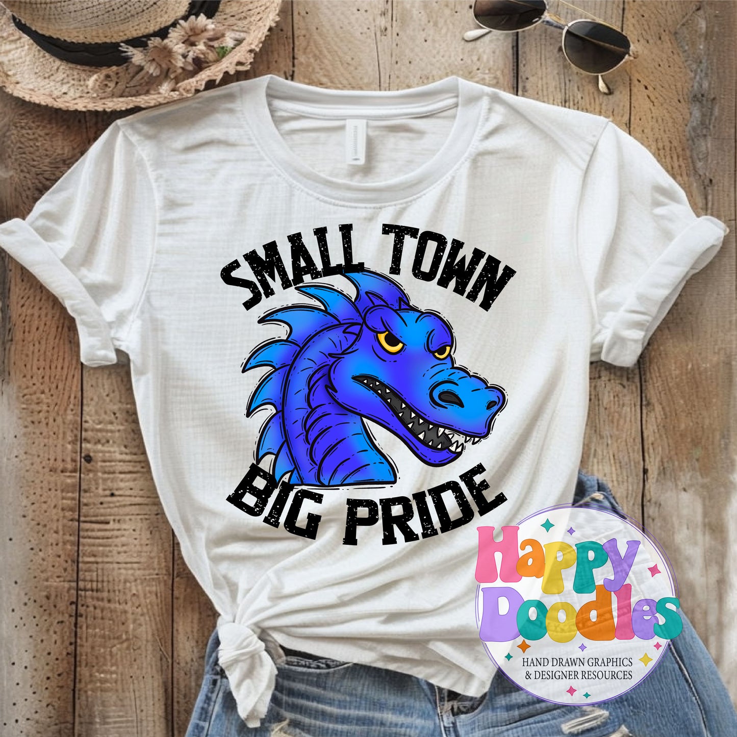 Small Town Big Pride Blue Dragons DIY Printable PNG - Happy Doodles Designs