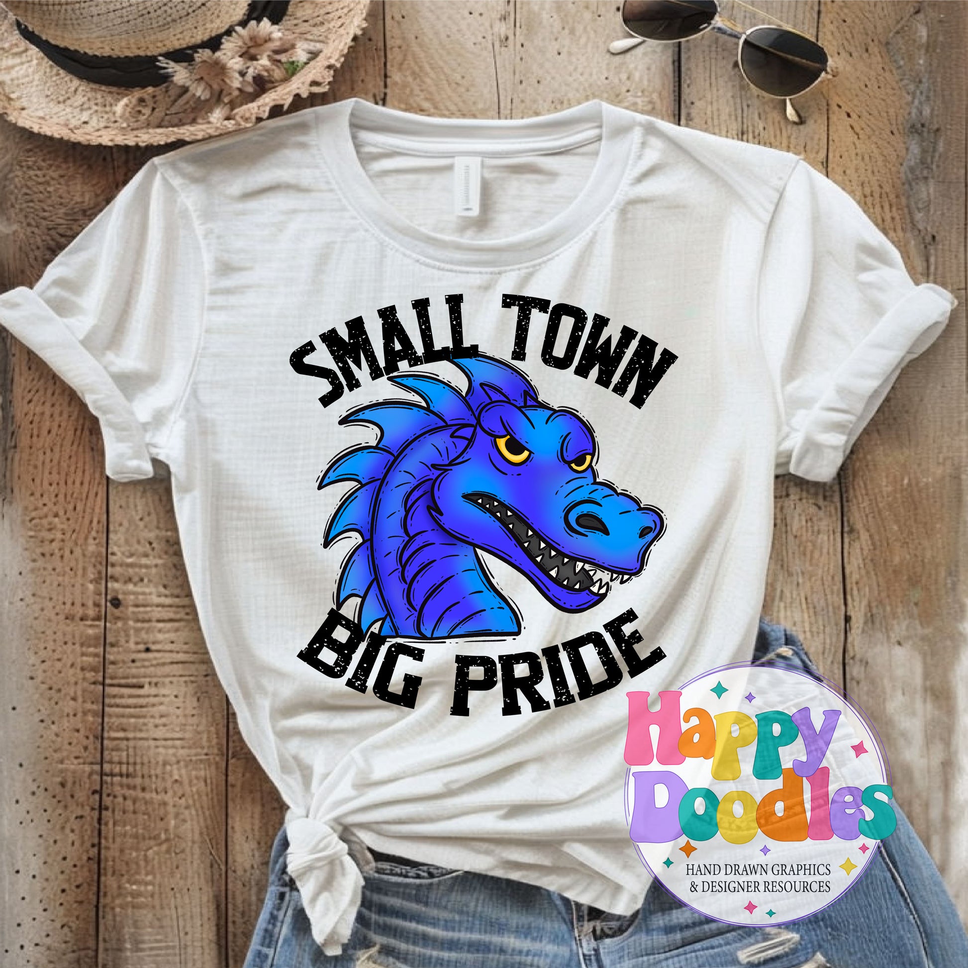 Small Town Big Pride Blue Dragons DIY Printable PNG - Happy Doodles Designs