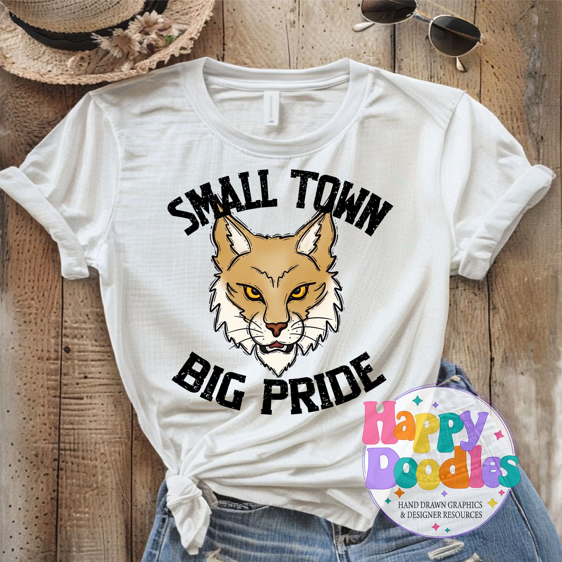 Small Town Big Pride Bobcats T-Shirt Printable PNG - Happy Doodles Designs