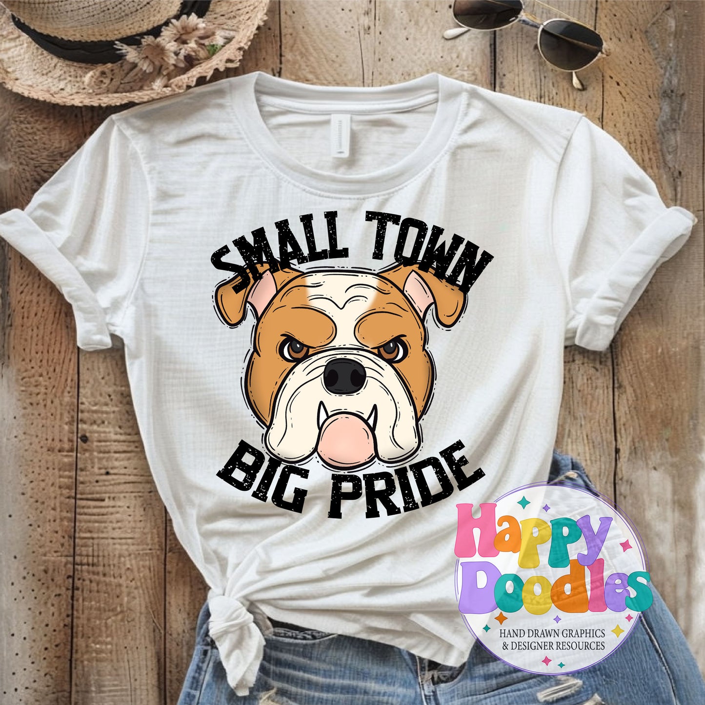 Small Town Big Pride Bulldog Printable PNG Design - Happy Doodles Designs