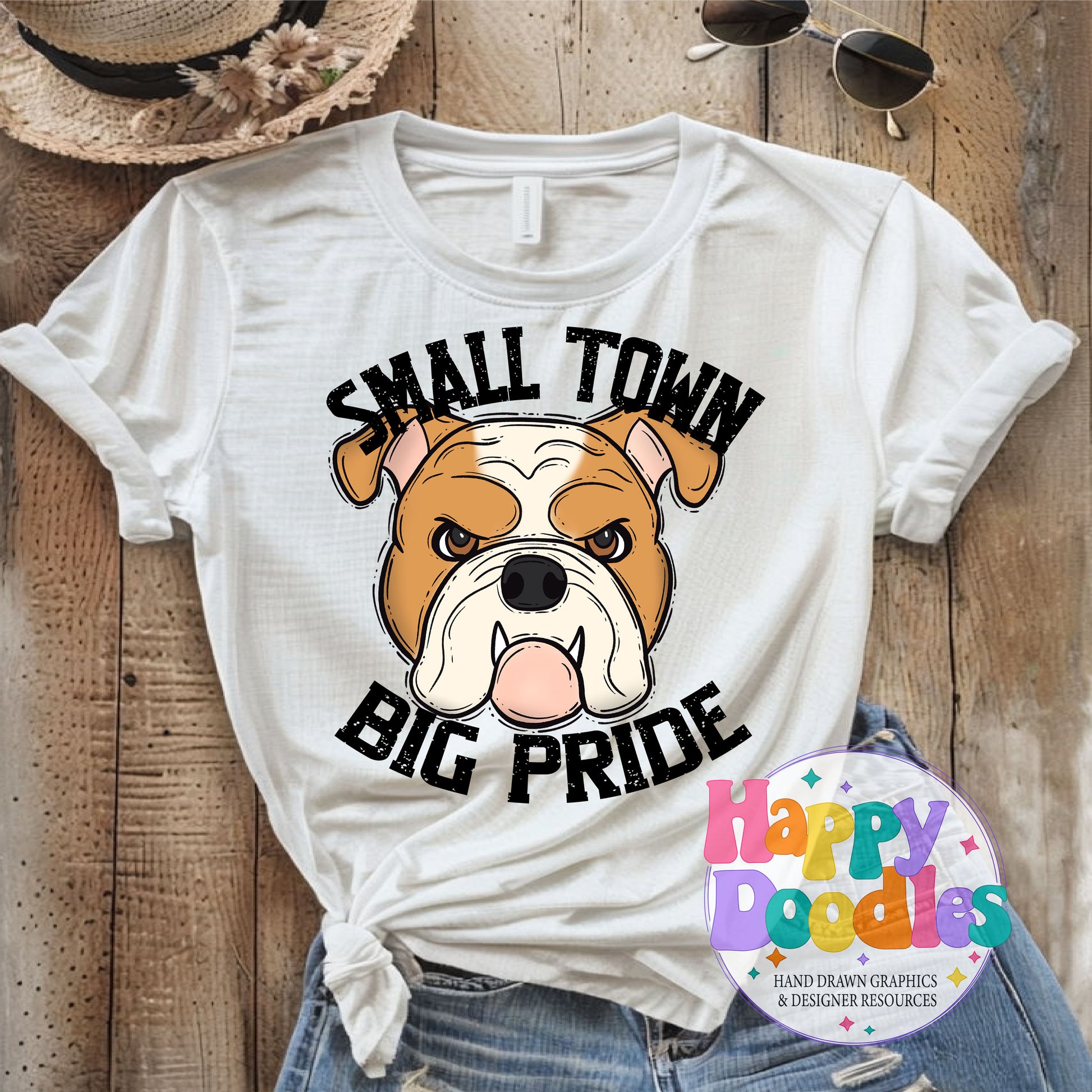Small Town Big Pride Bulldog Printable PNG Design - Happy Doodles Designs
