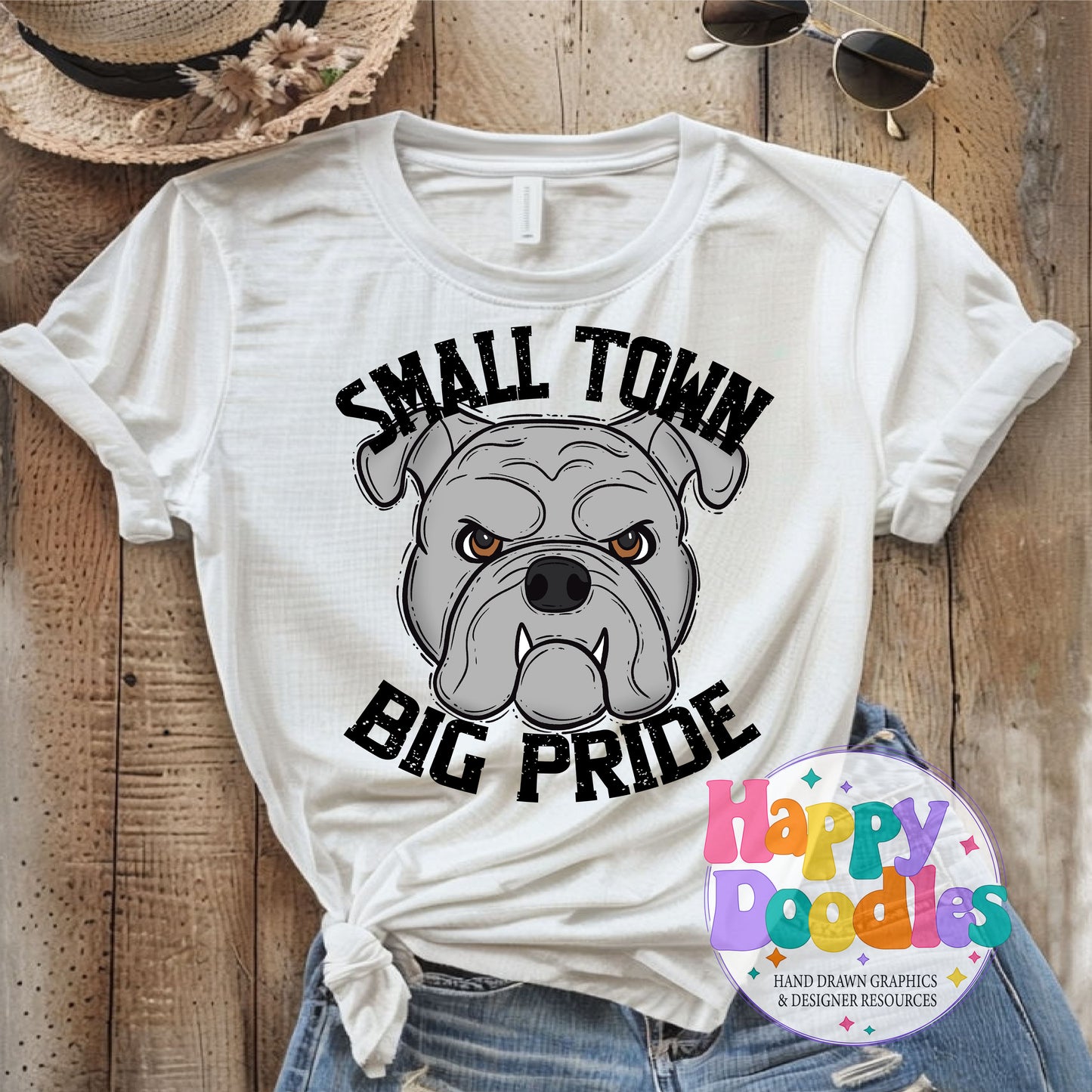 Small Town Big Pride Bulldogs Grey DIY Printable PNG - Happy Doodles Designs
