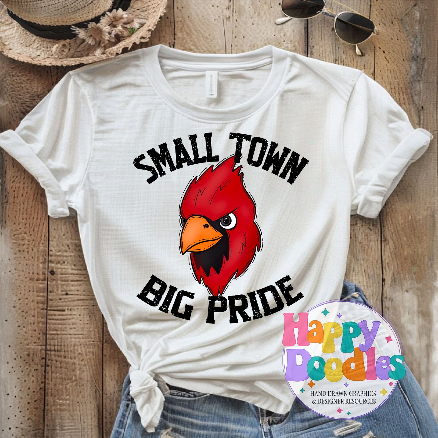 Small Town Big Pride Cardinals Printable PNG Download - Happy Doodles Designs