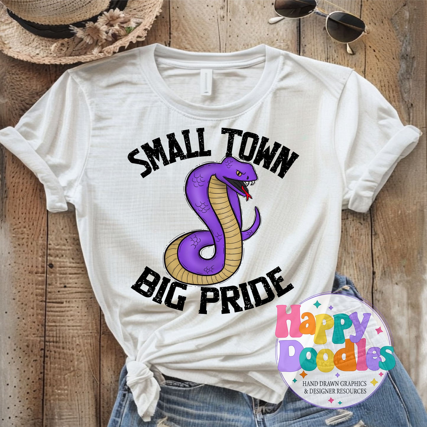 Small Town Big Pride Cobra Printable PNG for Sublimation - Happy Doodles Designs
