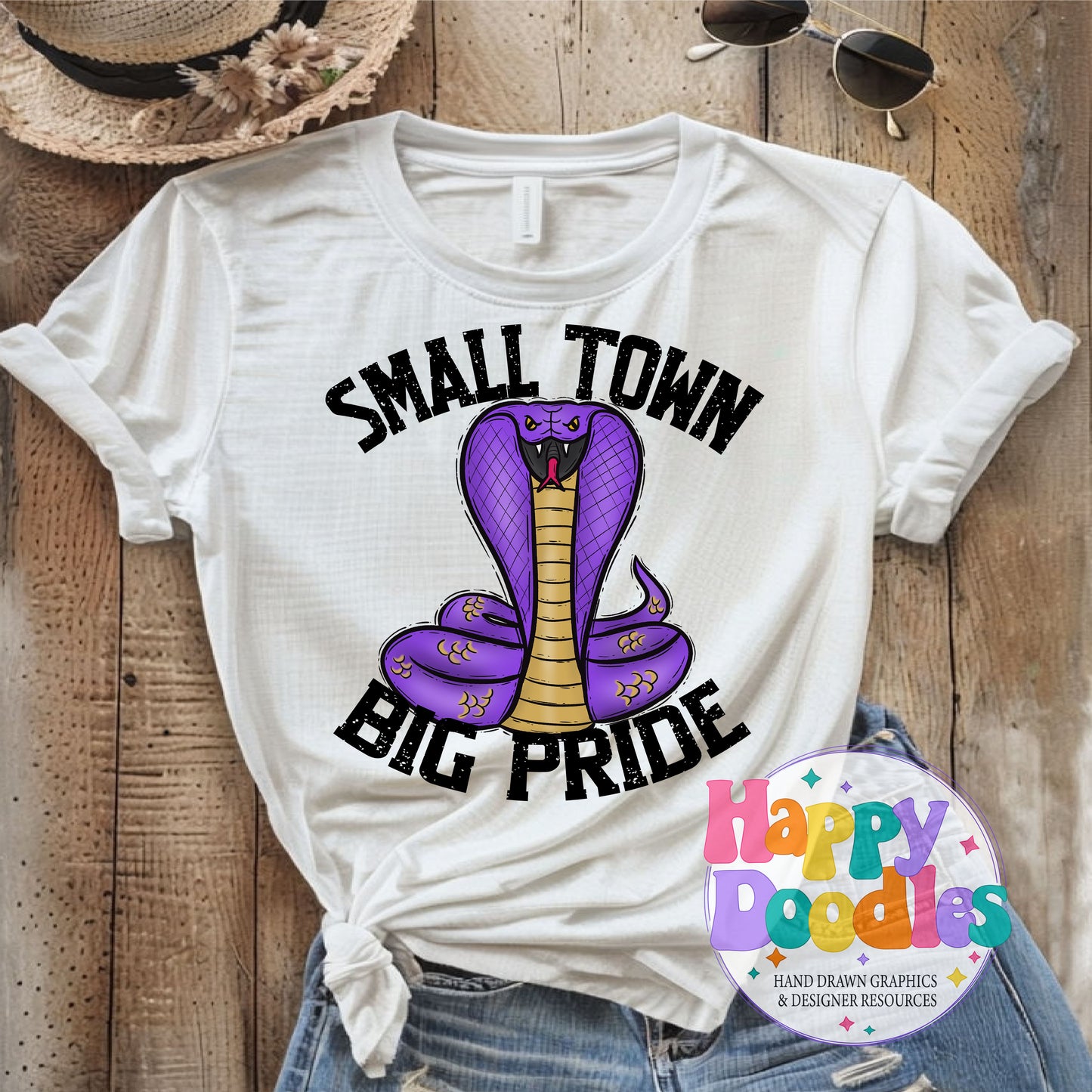 Small Town Big Pride Cobra Purple T-Shirt Printable PNG - Happy Doodles Designs