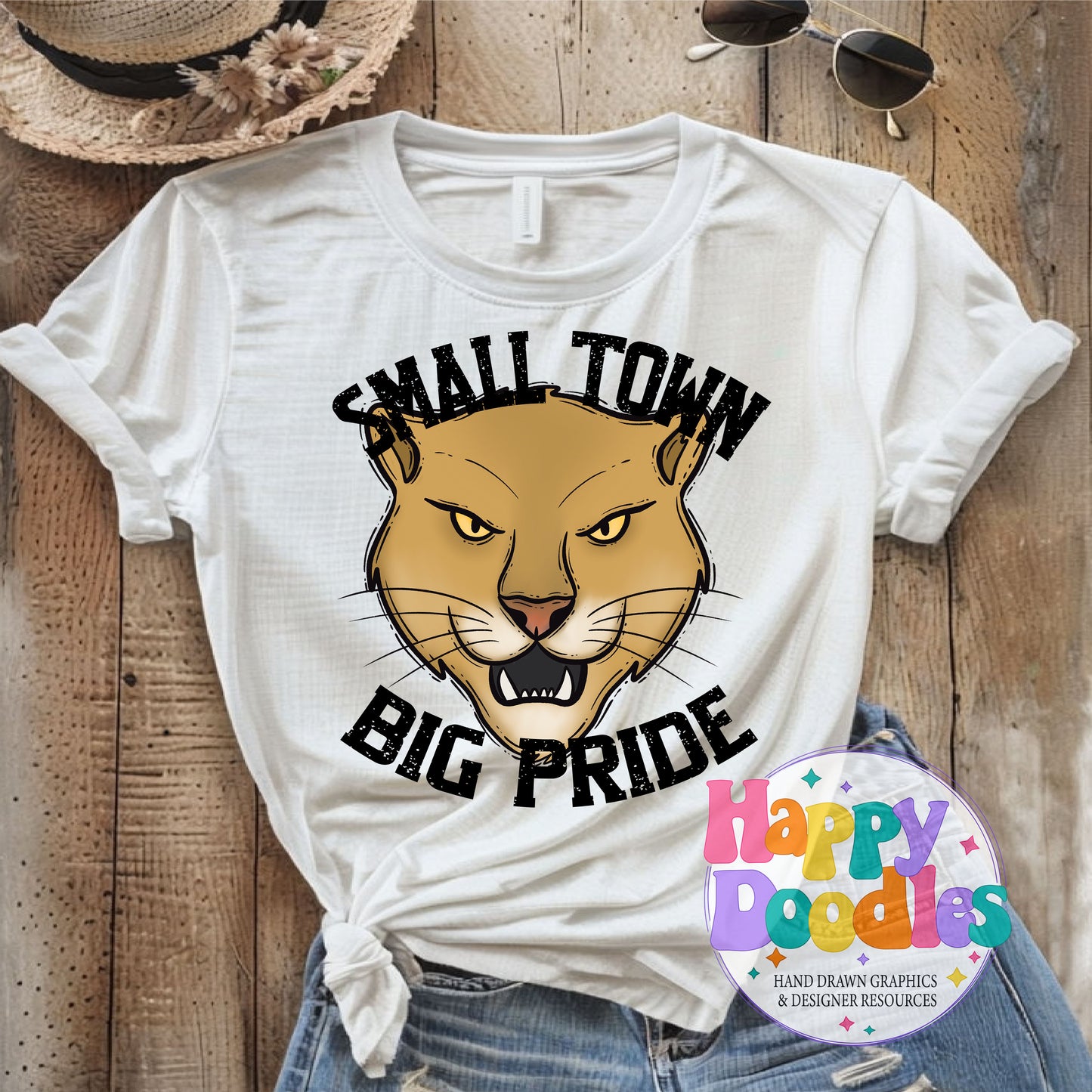 Small Town Big Pride Cougar Printable PNG for Sublimation - Happy Doodles Designs