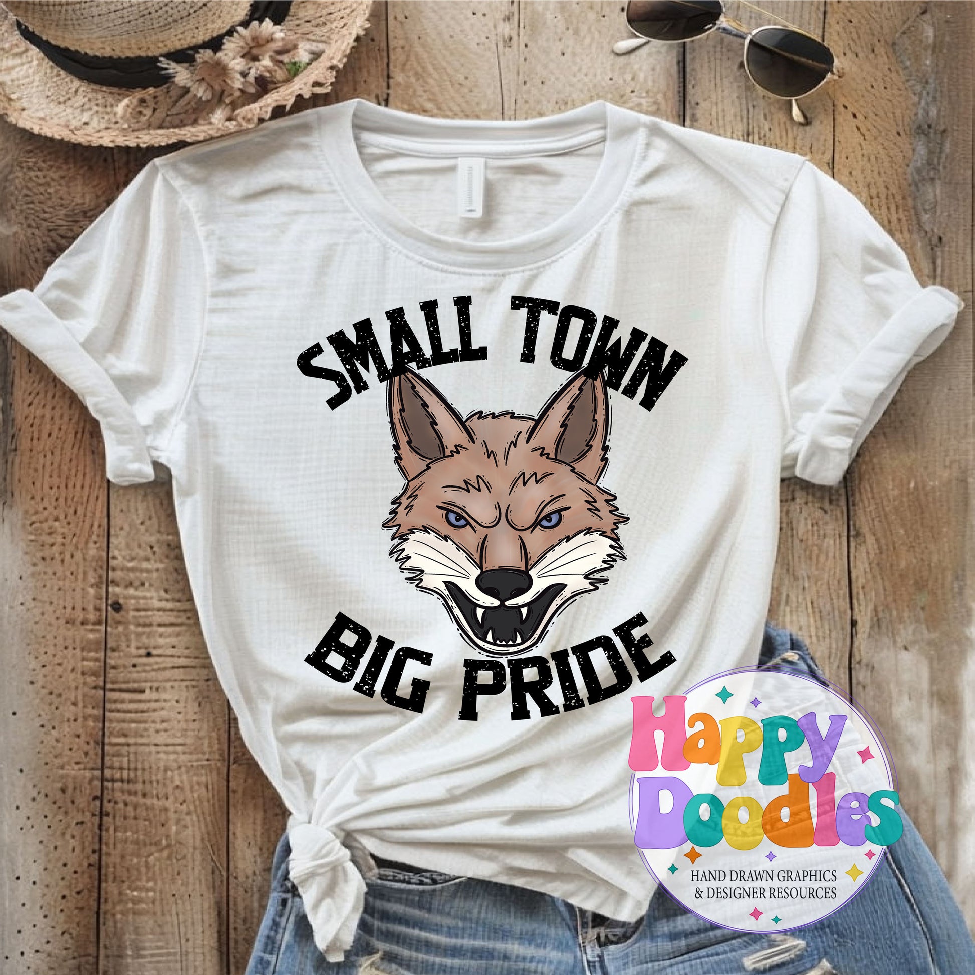 Small Town Big Pride Coyote DIY Printable PNG - Happy Doodles Designs