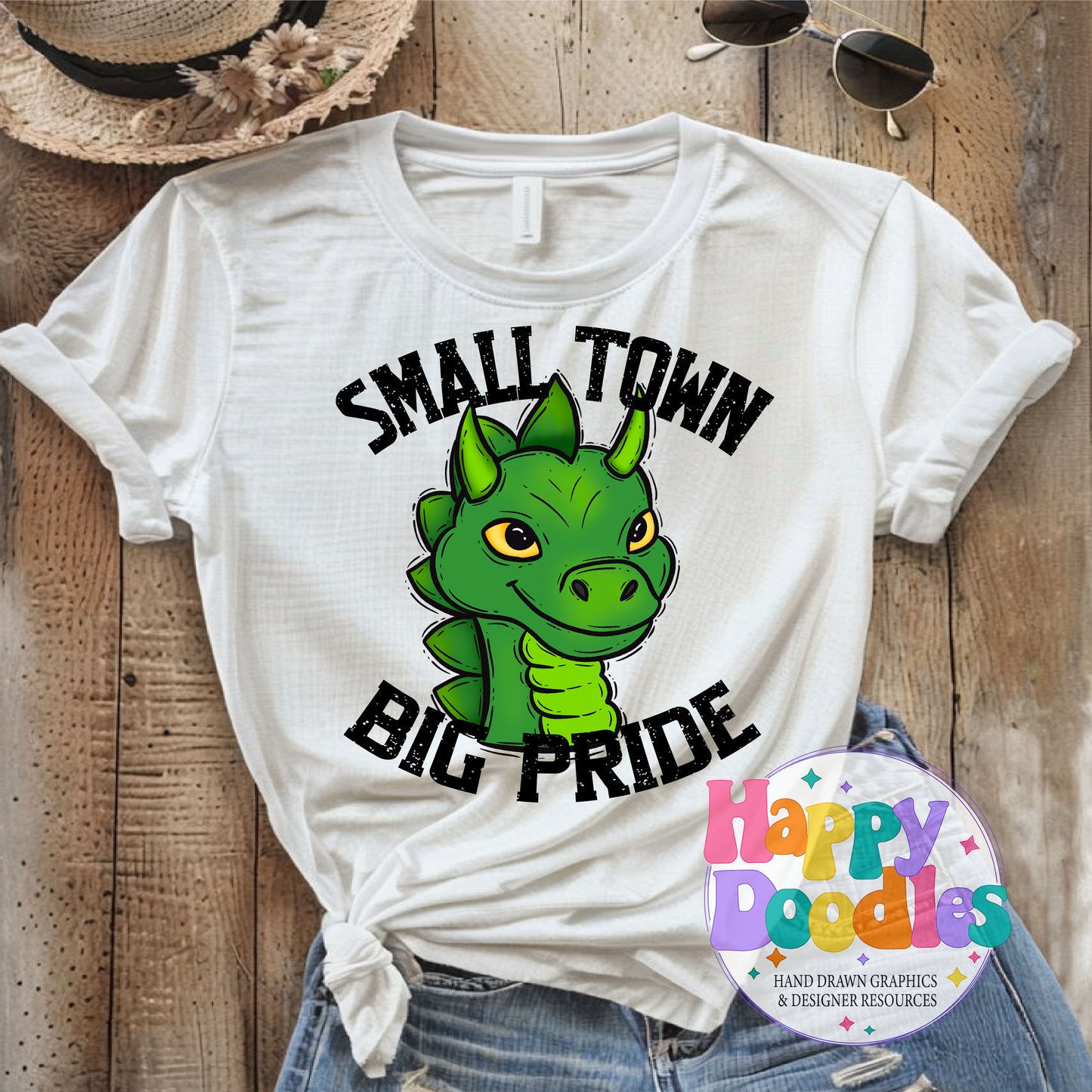Small Town Big Pride Cute Dragon Printable PNG Design - Happy Doodles Designs