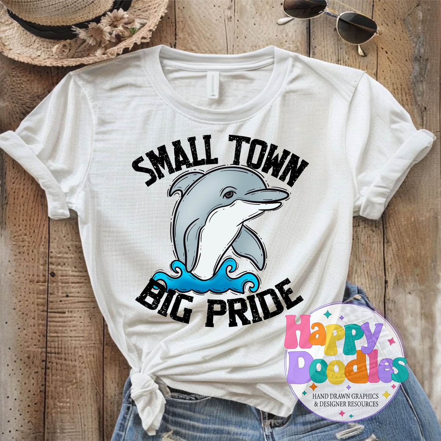Small Town Big Pride Dolphin DIY Printable PNG - Happy Doodles Designs
