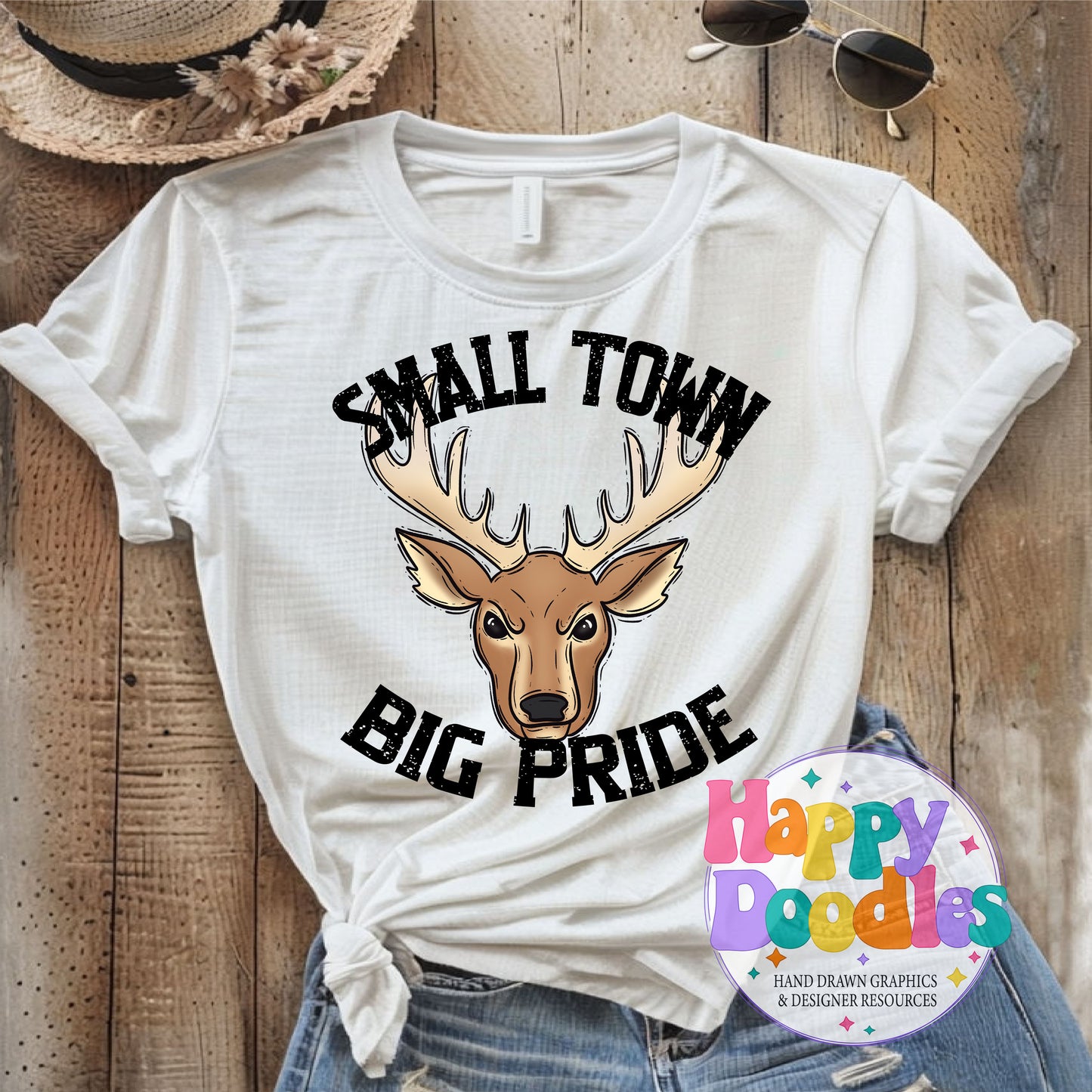 Small Town Big Pride Elk T-Shirt Printable PNG - Happy Doodles Designs