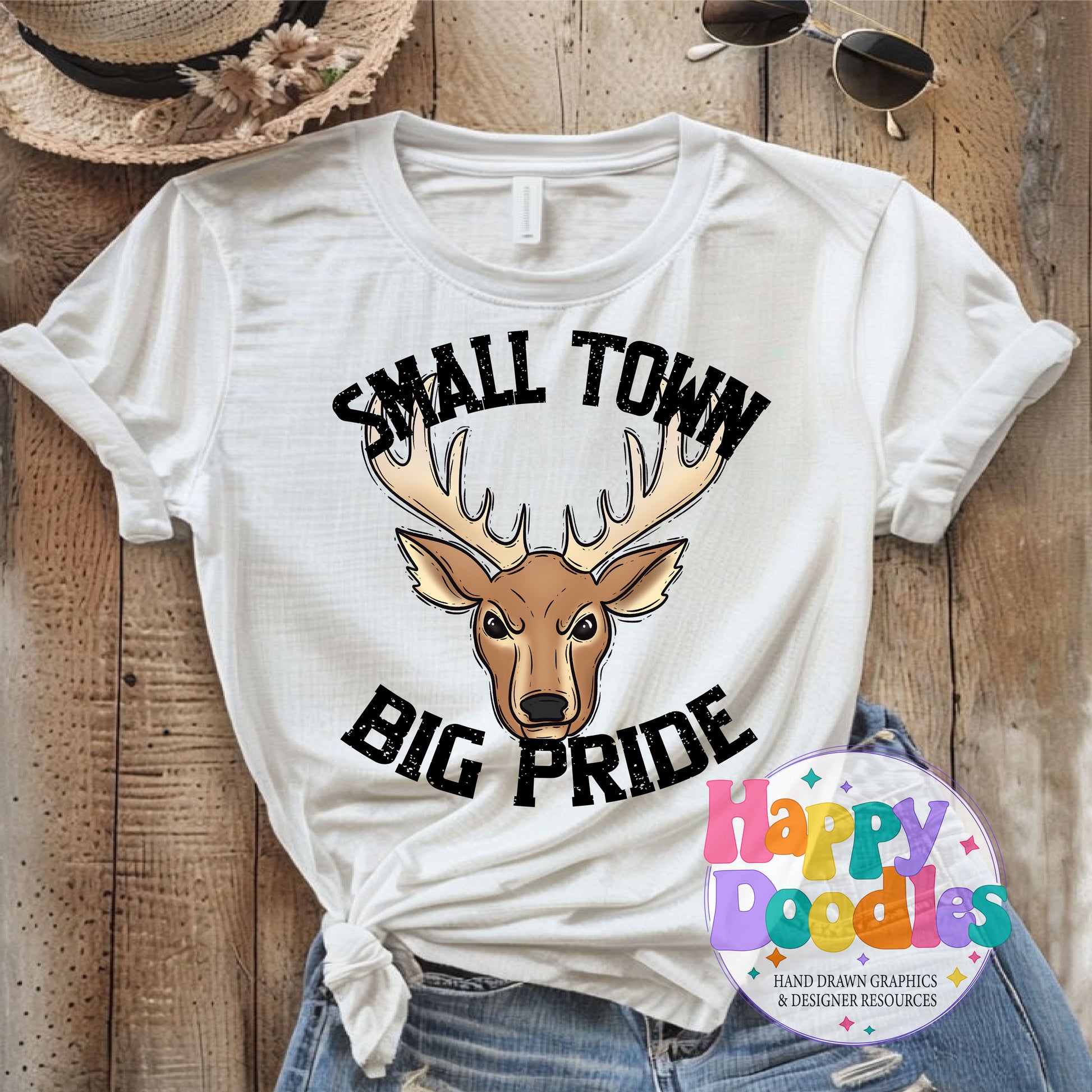 Small Town Big Pride Elk T-Shirt Printable PNG - Happy Doodles Designs