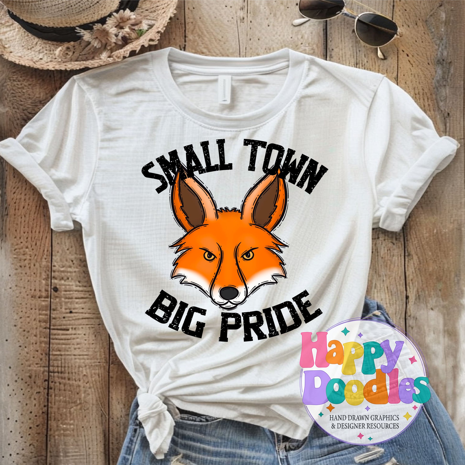 Small Town Big Pride Fox Printable PNG Design - Happy Doodles Designs