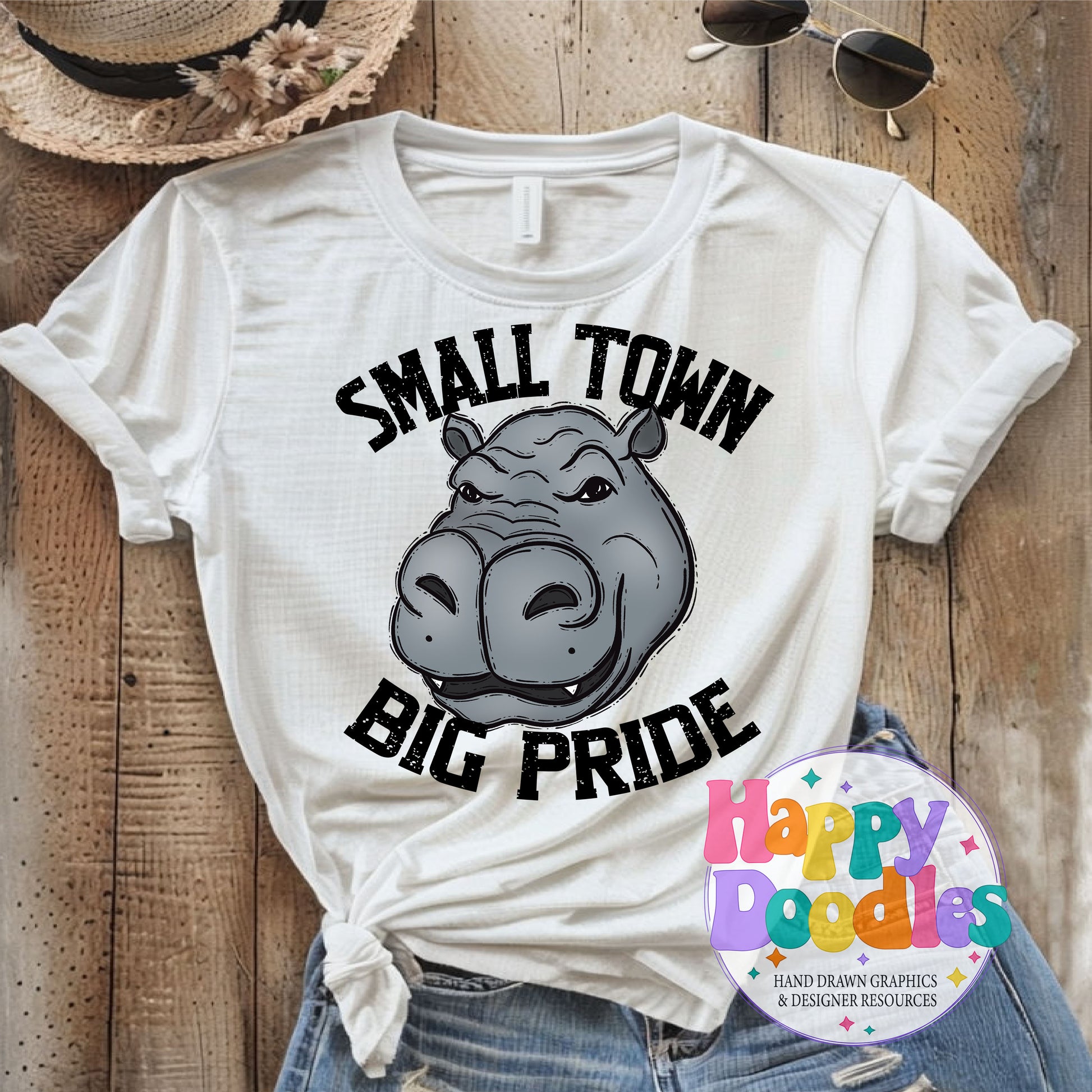 Small Town Big Pride Hippos DIY Printable PNG - Happy Doodles Designs