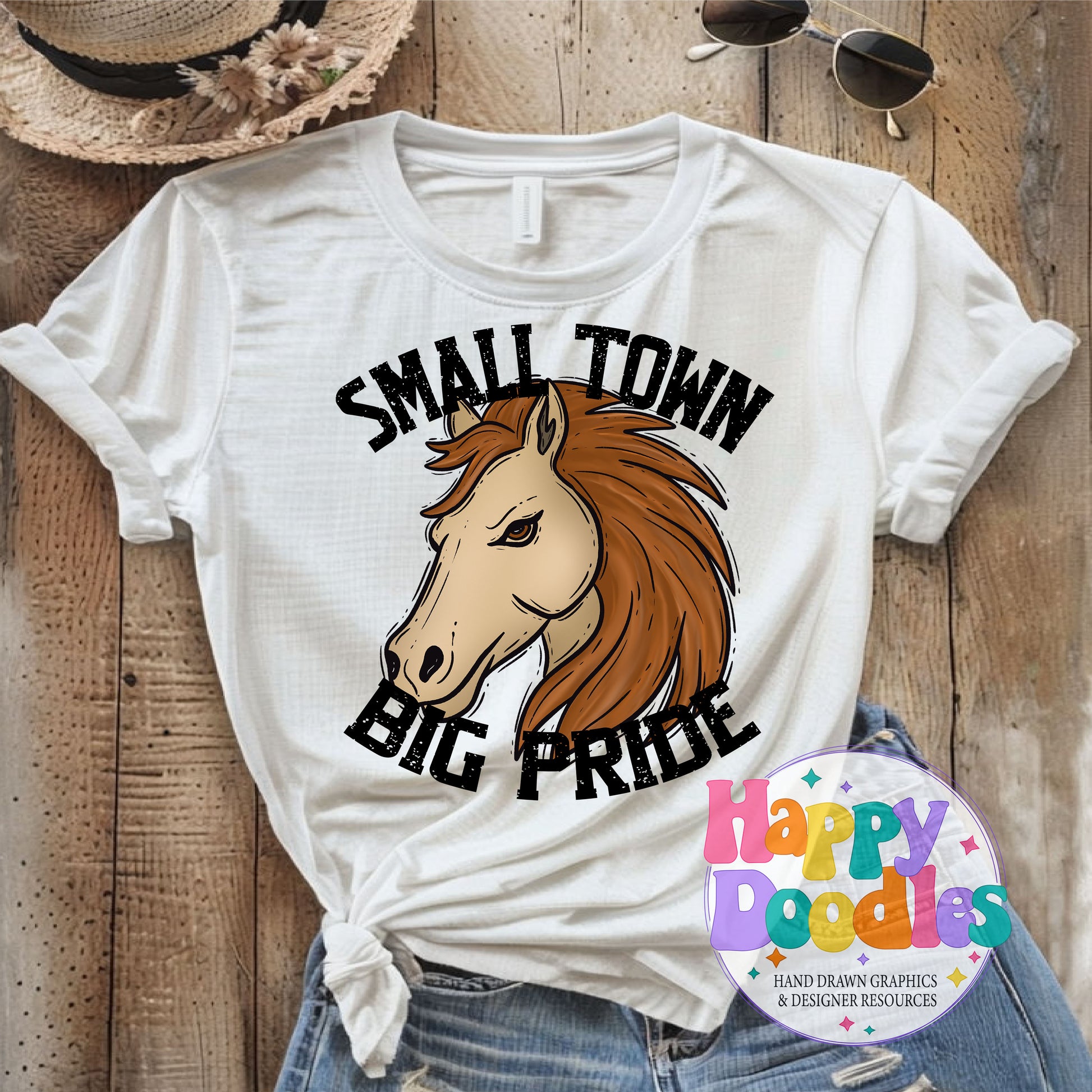 Small Town Big Pride Horse Printable PNG for Sublimation - Happy Doodles Designs